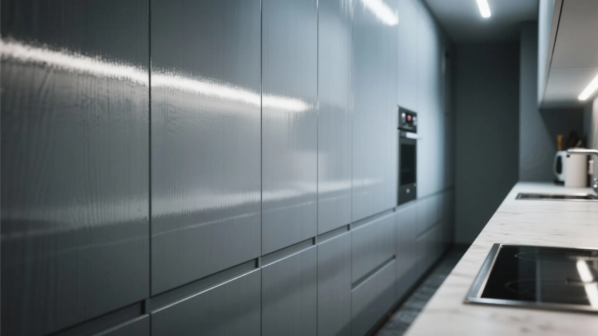 4. Glossy grey with reflective surfaces