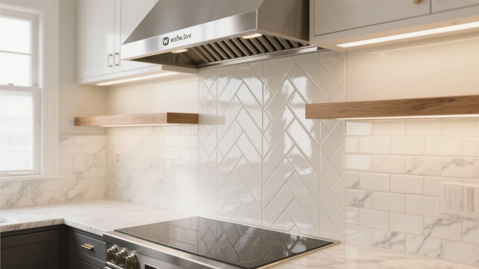 3) Herringbone Glossy Subway on the Kitchen Backsplash
