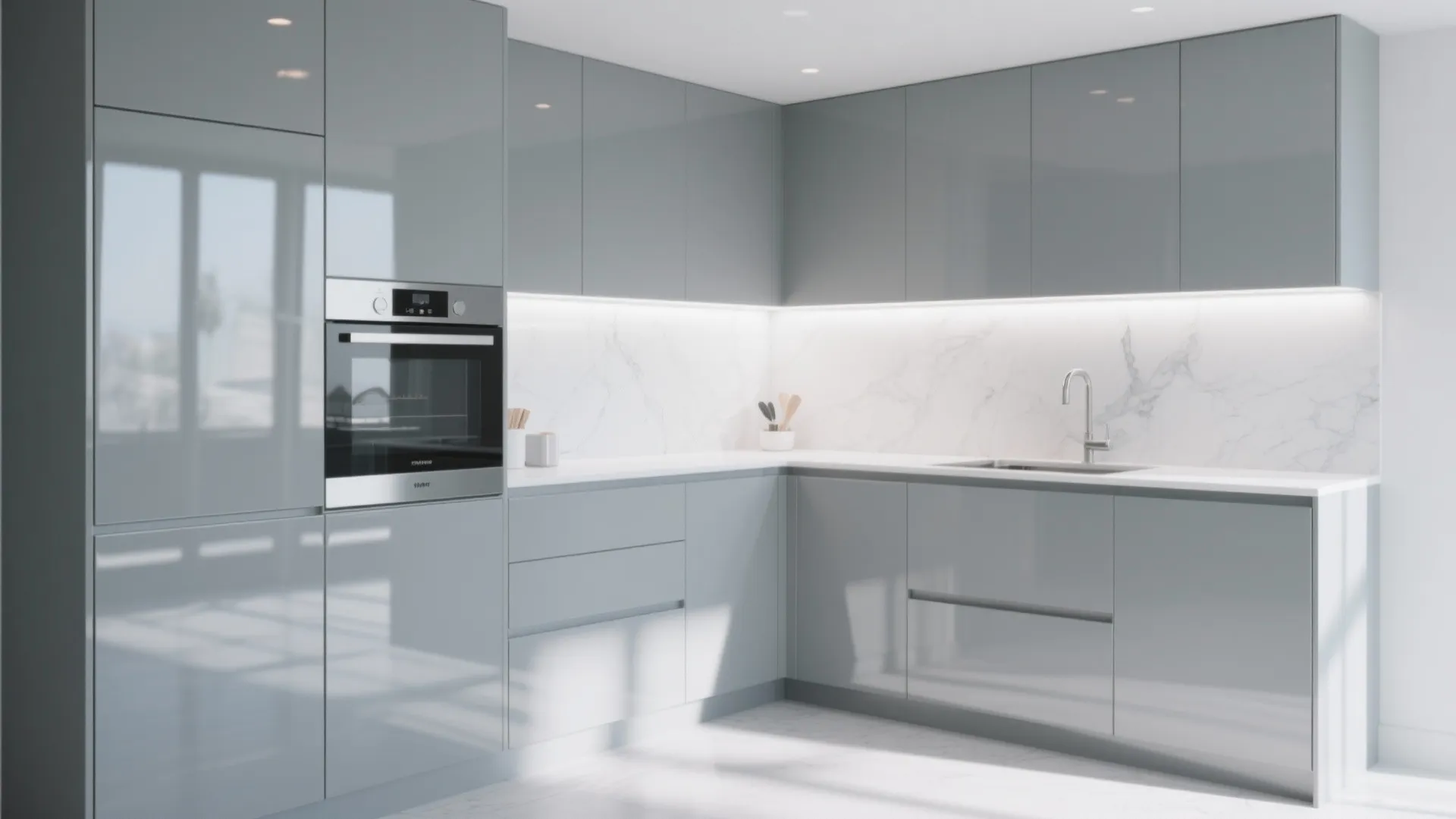 4. Glossy Light Grey with Integrated Handles