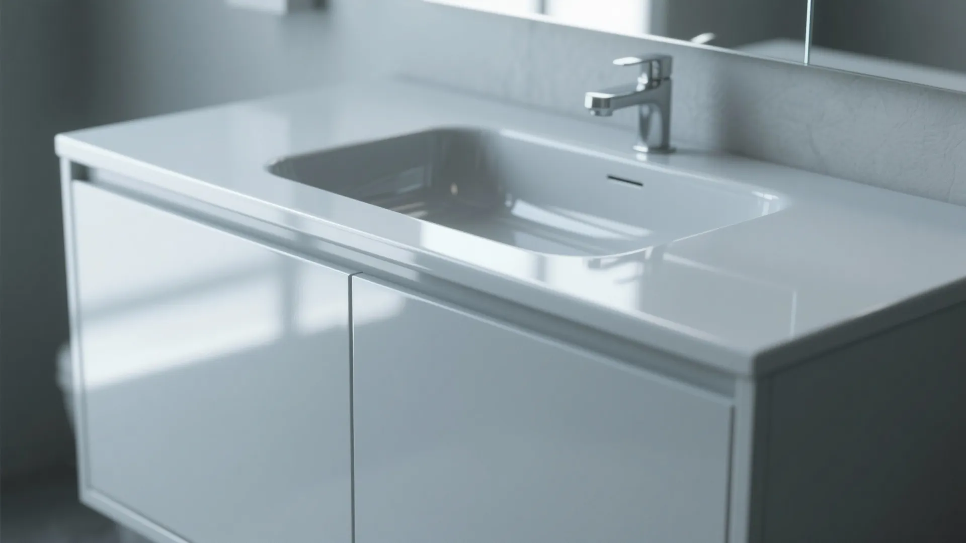 4. Glossy light-gray cabinet with integrated basin
