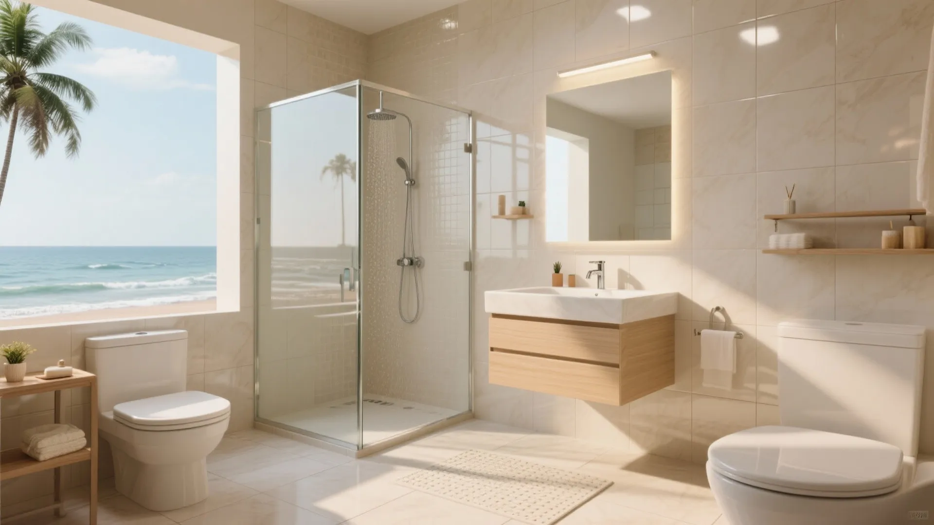 Glossy Walls + Matte, Non-Slip Floors (Safety-First Aesthetics)