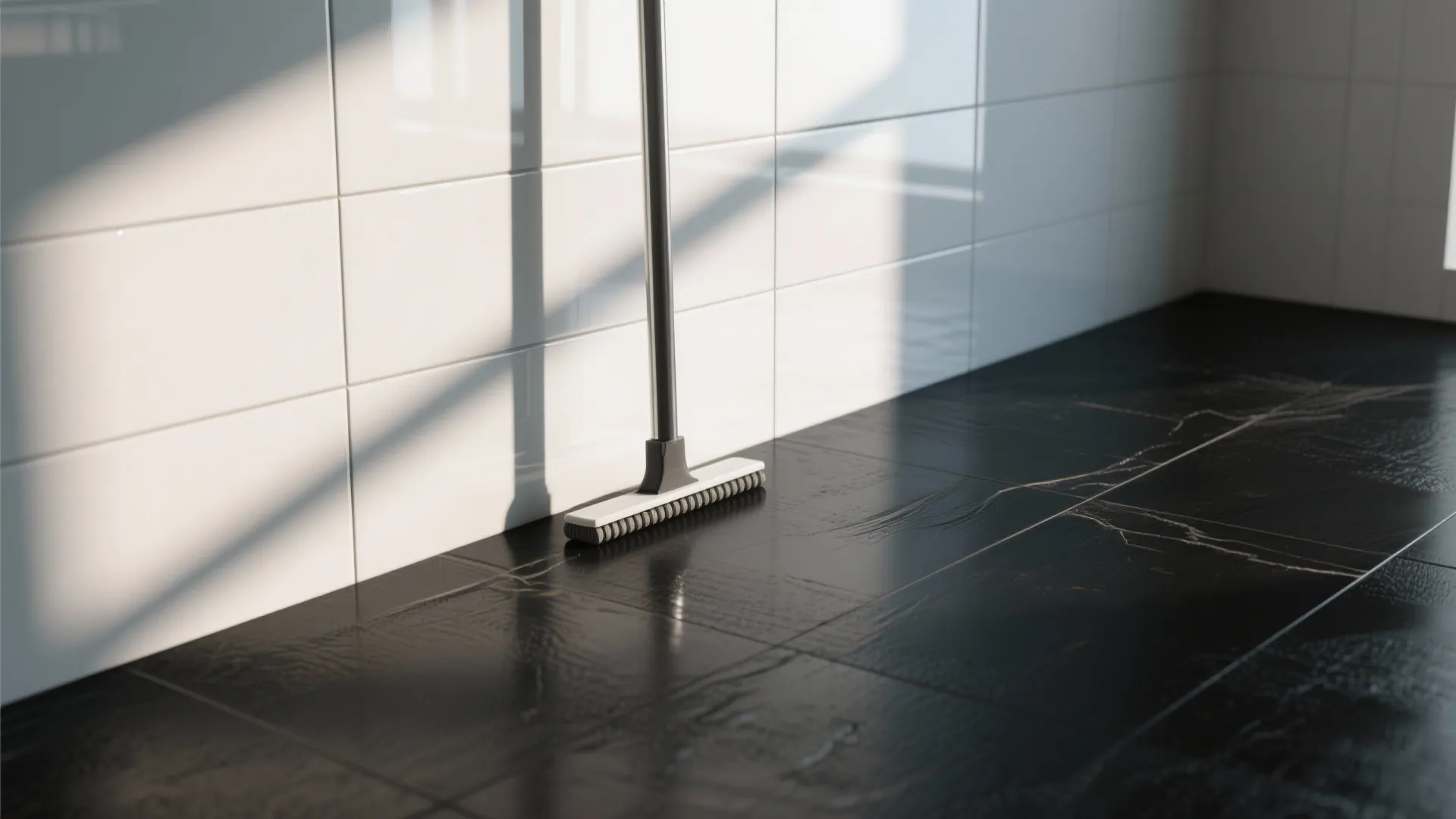 5. Mixed Finishes: Glossy Tiles + Matte Floor