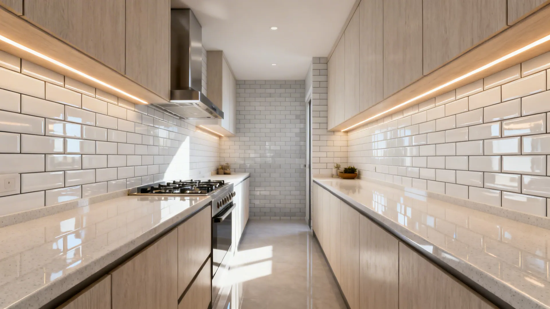 Glossy metro tiles for easy clean