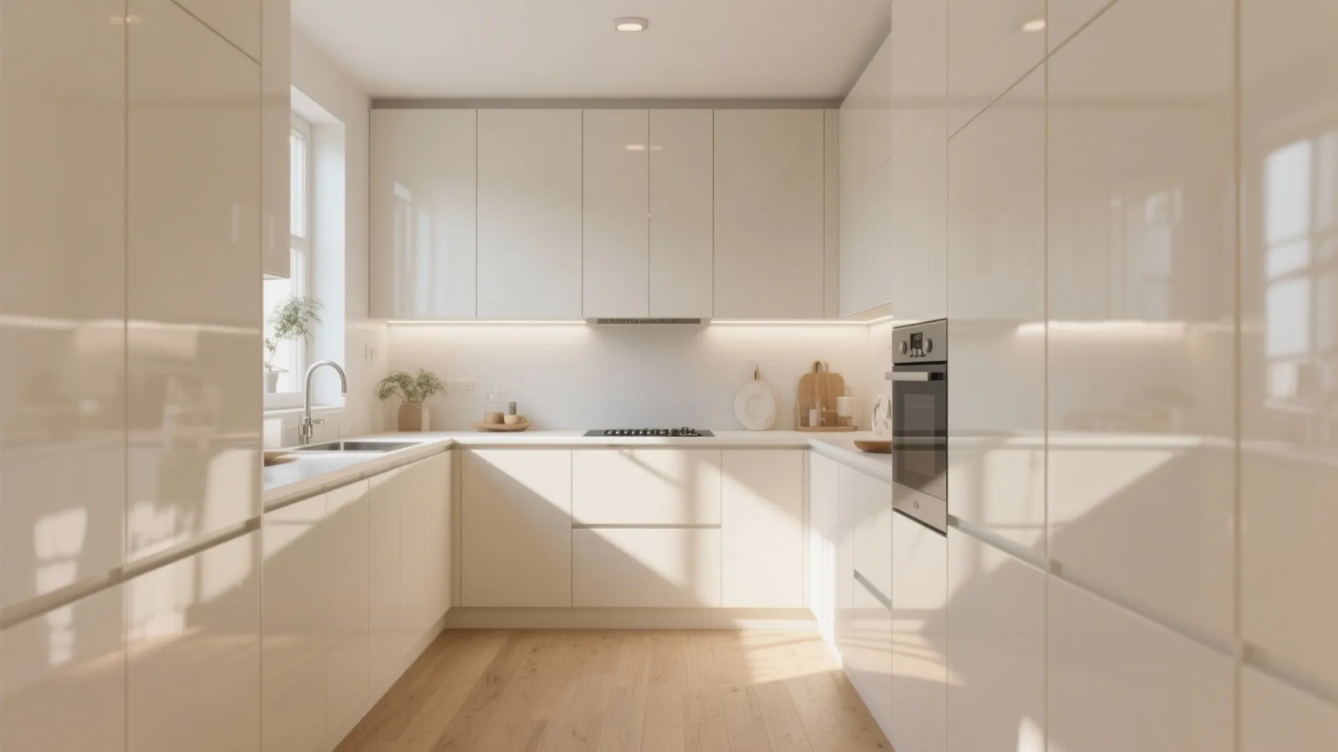 1. High-gloss light neutrals to amplify space