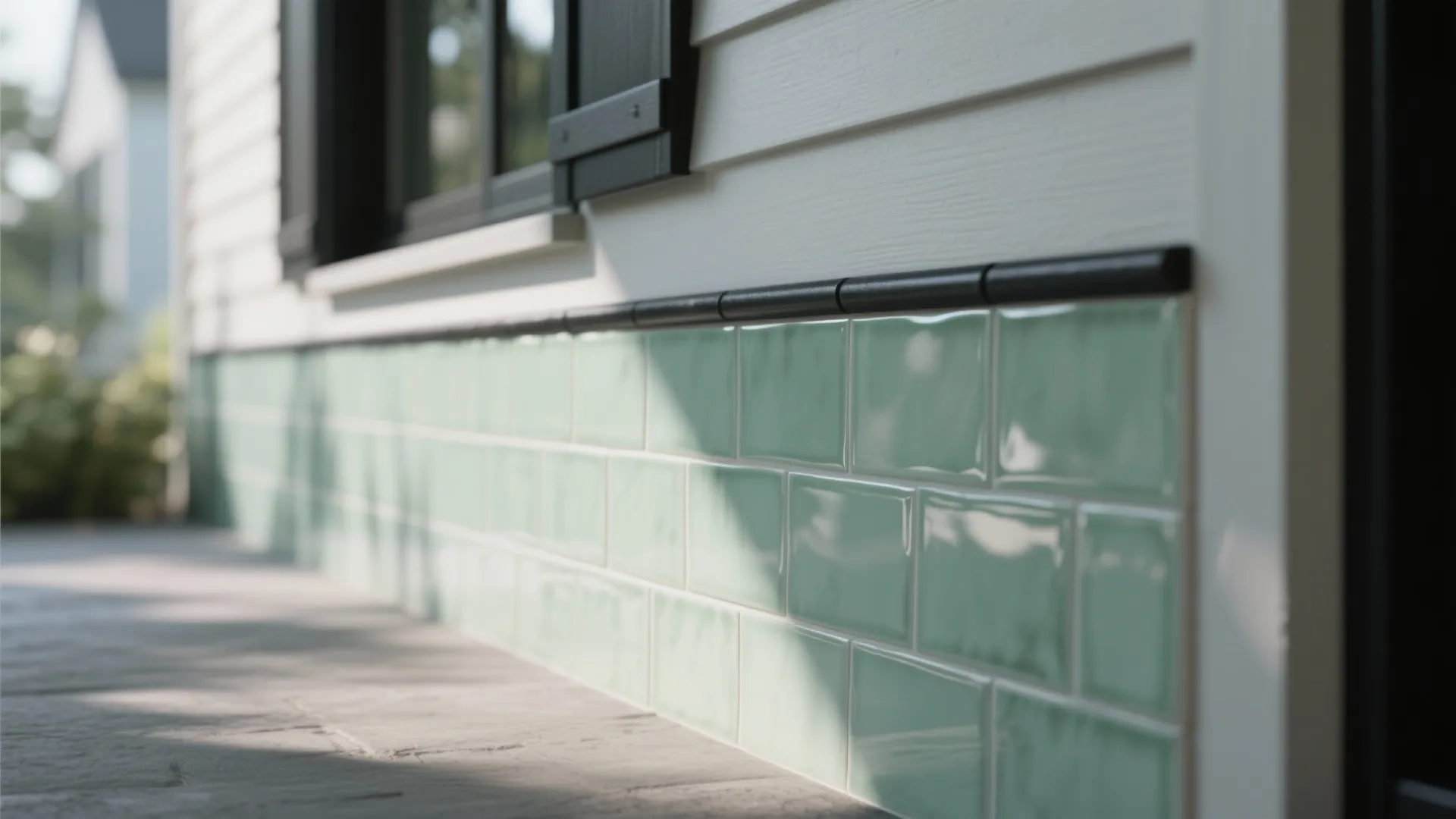 Glossy Glazed Tiles and Light Play for Compact Porches