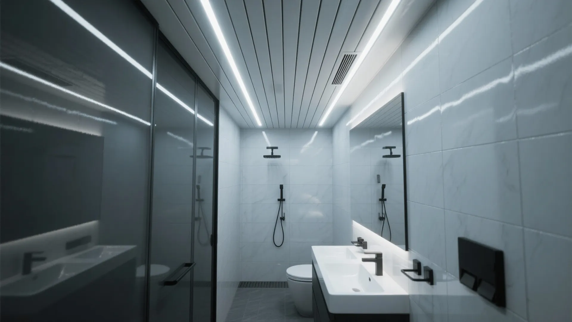 Glossy PVC slats for height and rhythm