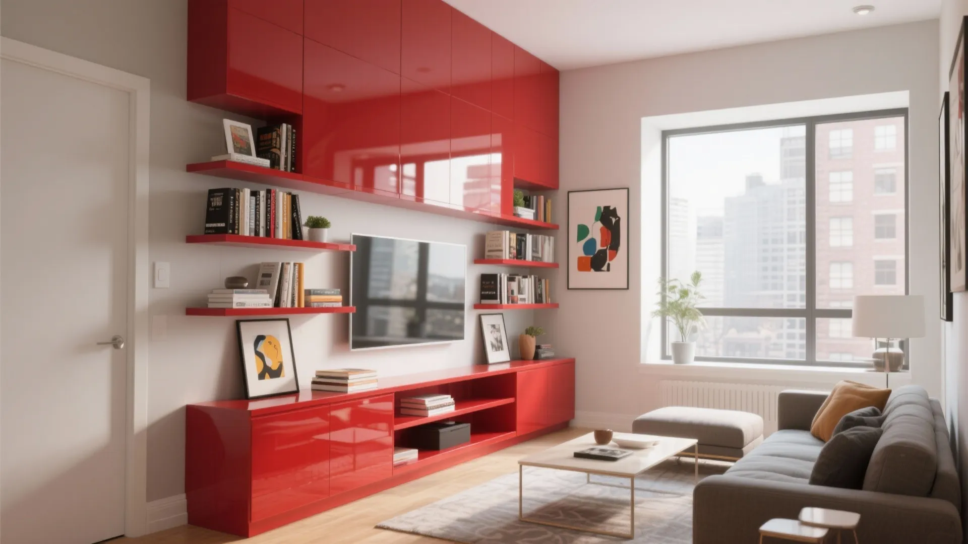 8. Glossy Red Built-ins