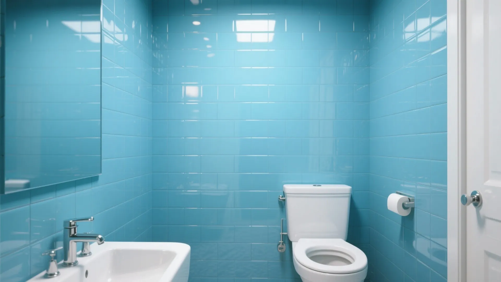 4. Glossy Sky-Blue Subway Tiles