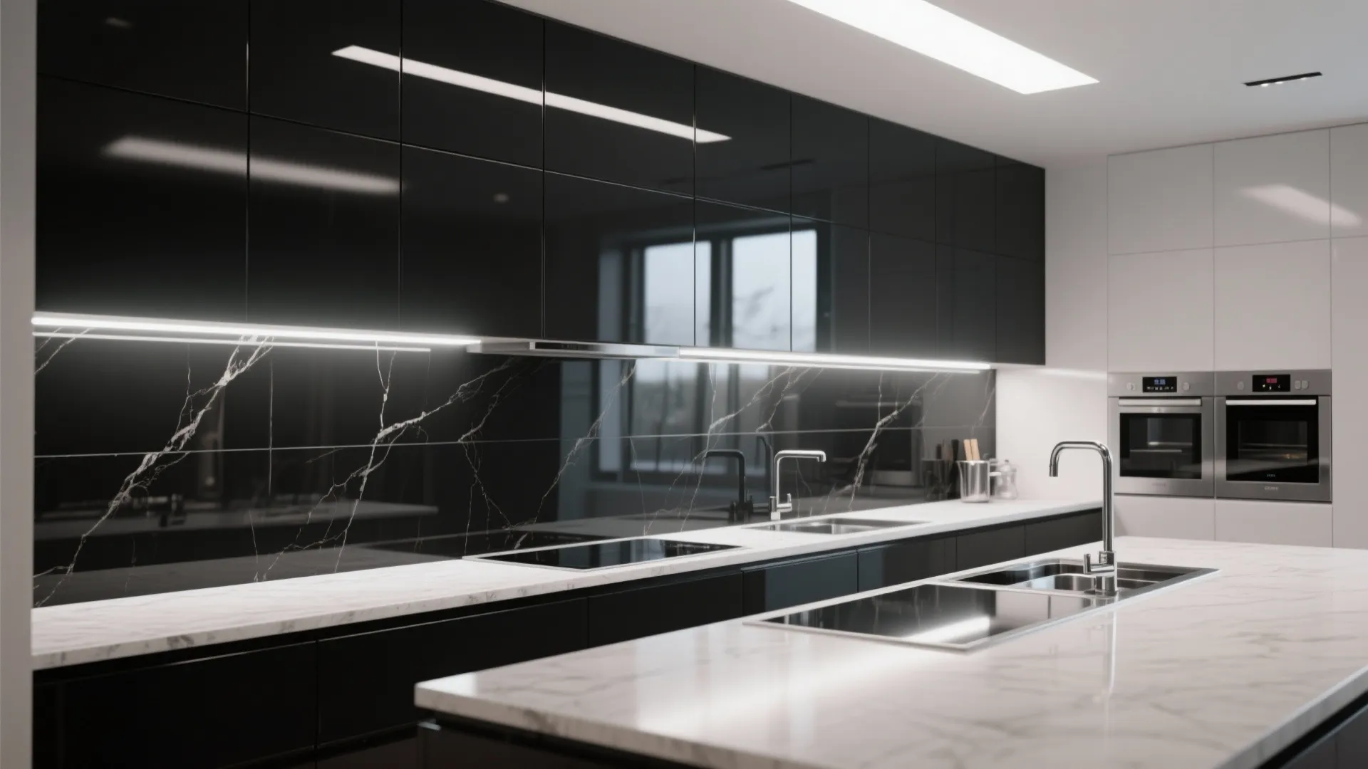 2. Glossy large-format slabs for easy cleaning