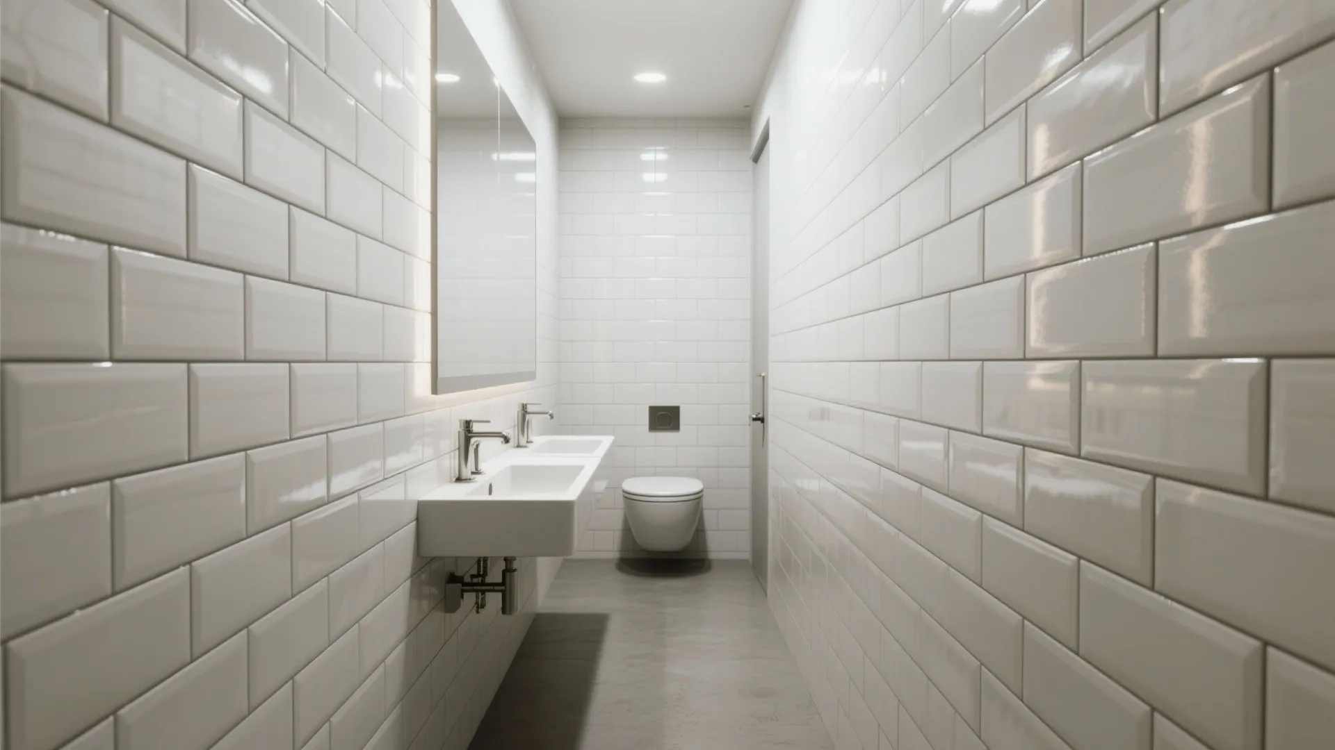 Glossy subway tiles, stacked vertically