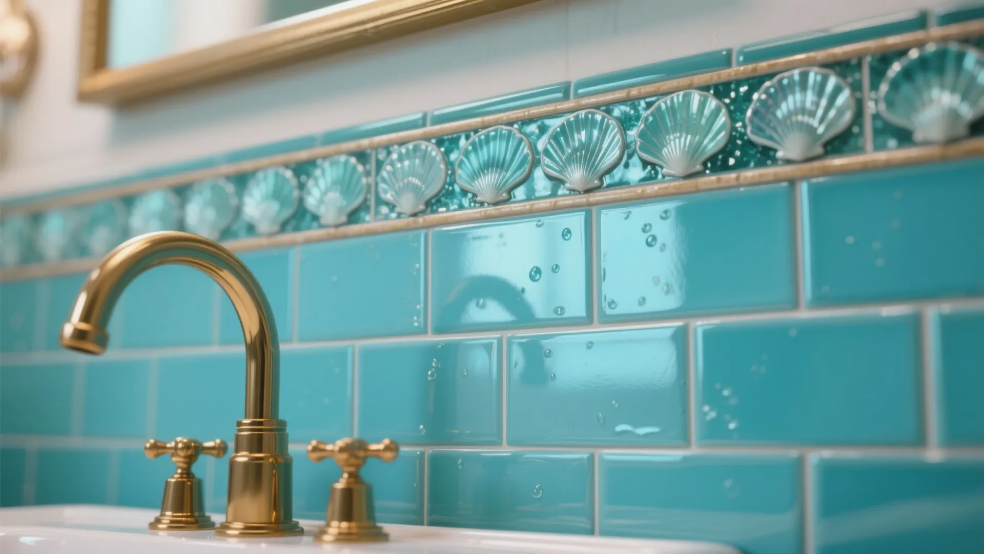 4. Glossy Subway Tiles with Aquatic Accents