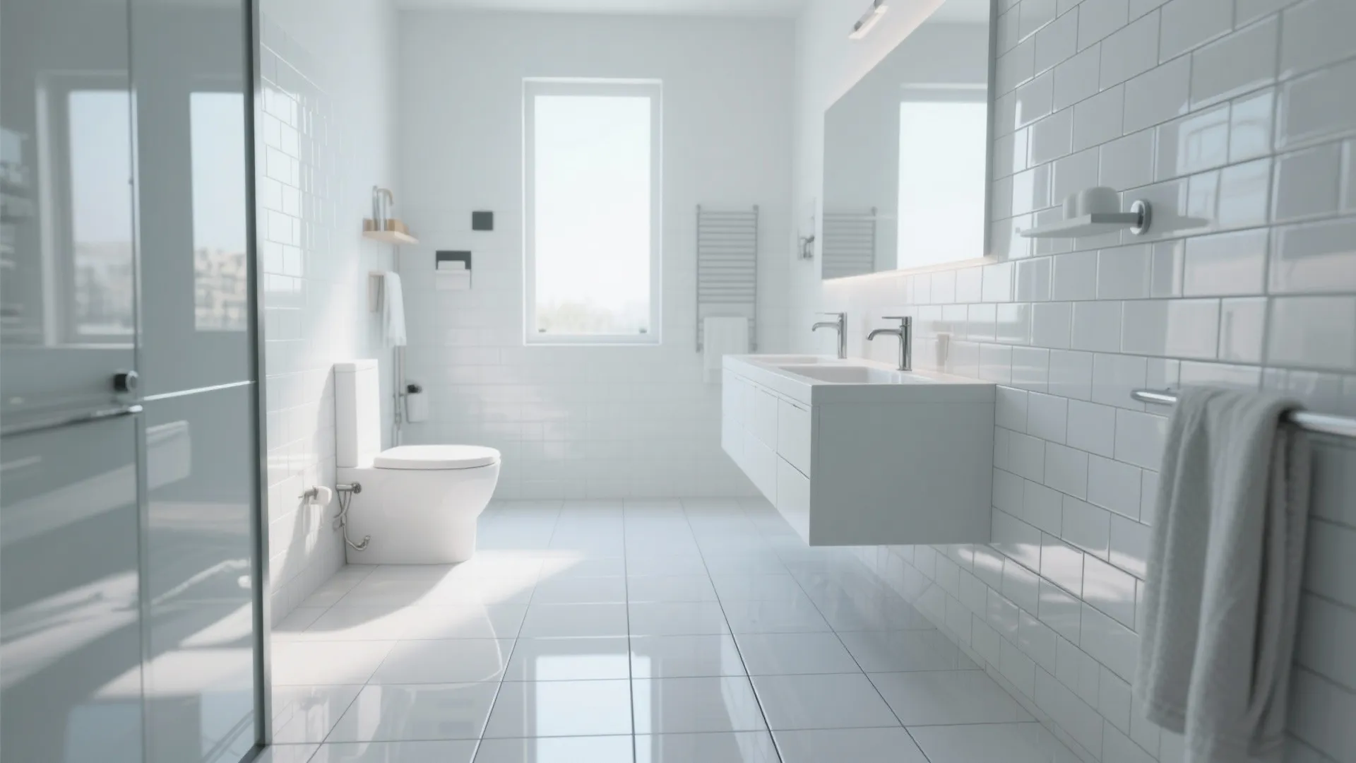 7. Glossy Subway Tiles on Floor