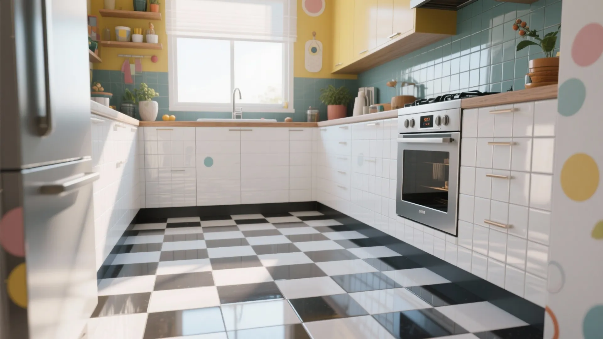 9. Glossy Subway Tiles (On the Floor!)