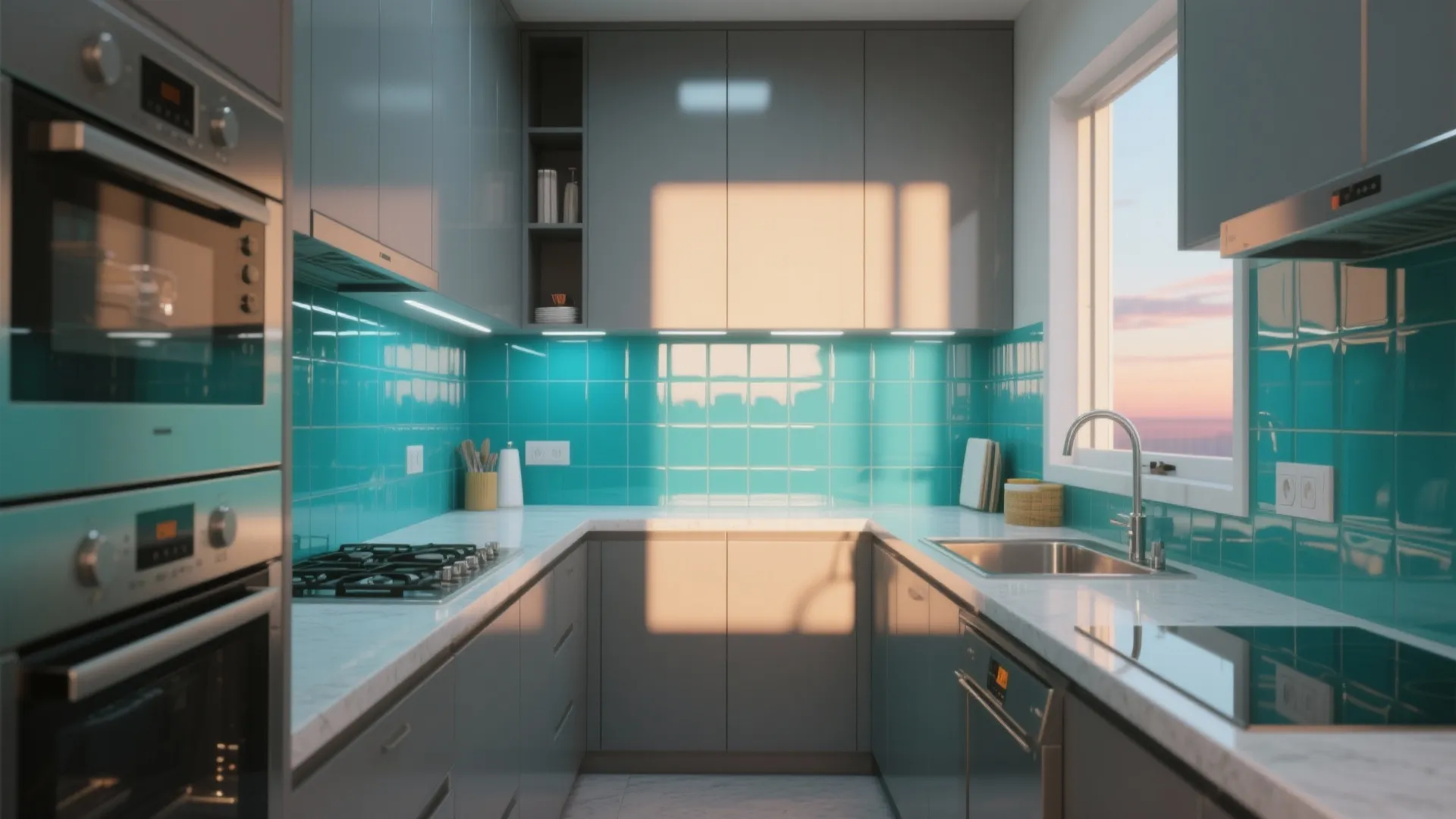 Glossy Teal for Small Kitchens