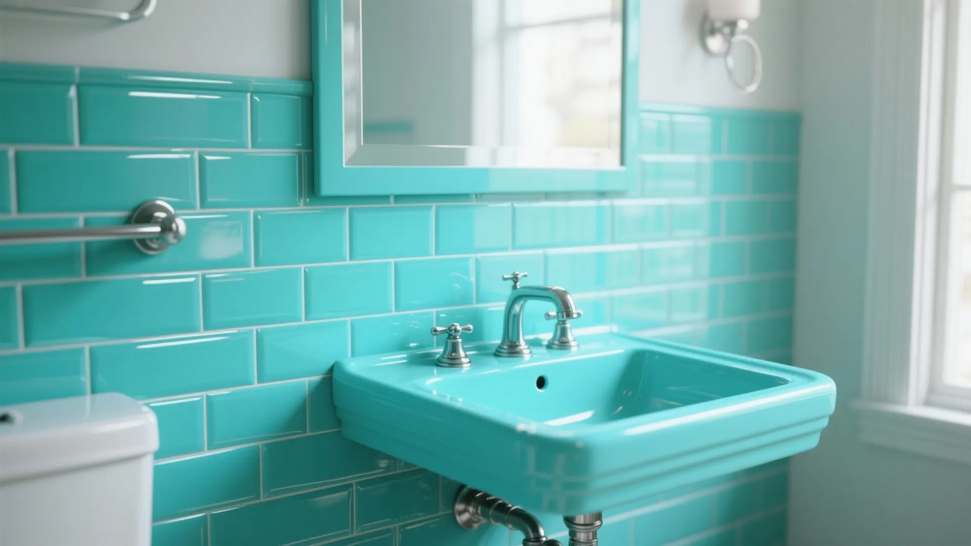 4. Glossy turquoise tiles for small bathrooms