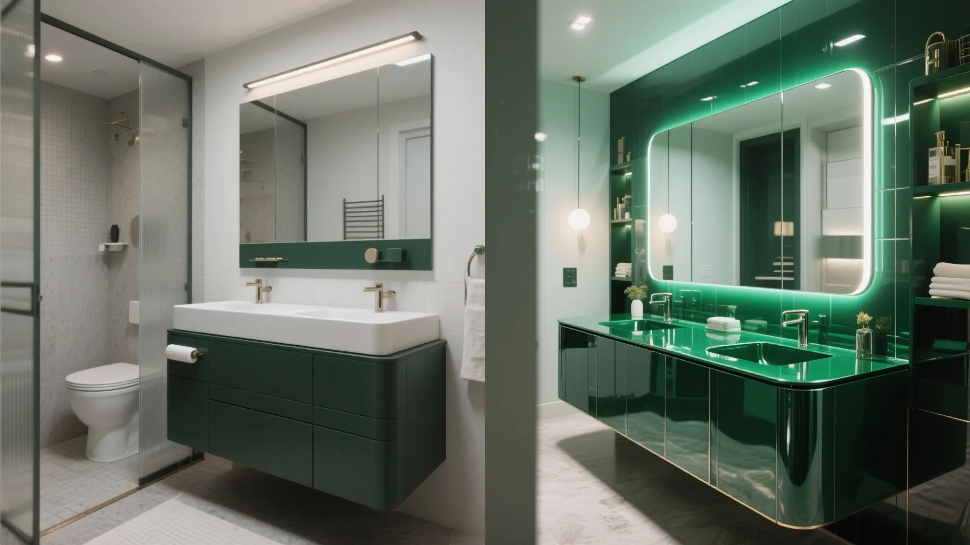 4. Glossy Emerald Cabinets to Bounce Light