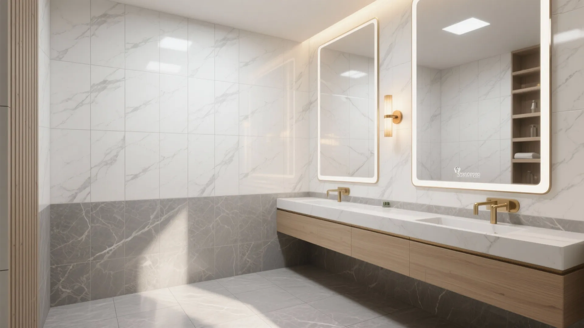 Glossy marble-look walls to amplify light