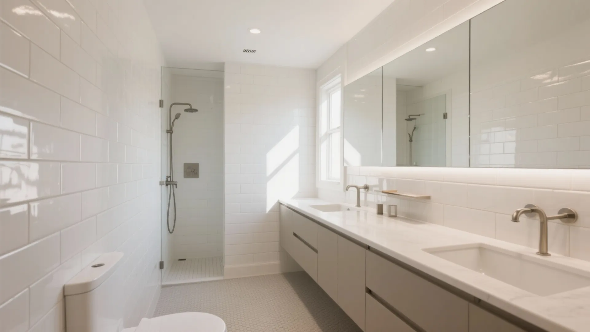 Light, Glossy Wall Tiles to Brighten Small Baths