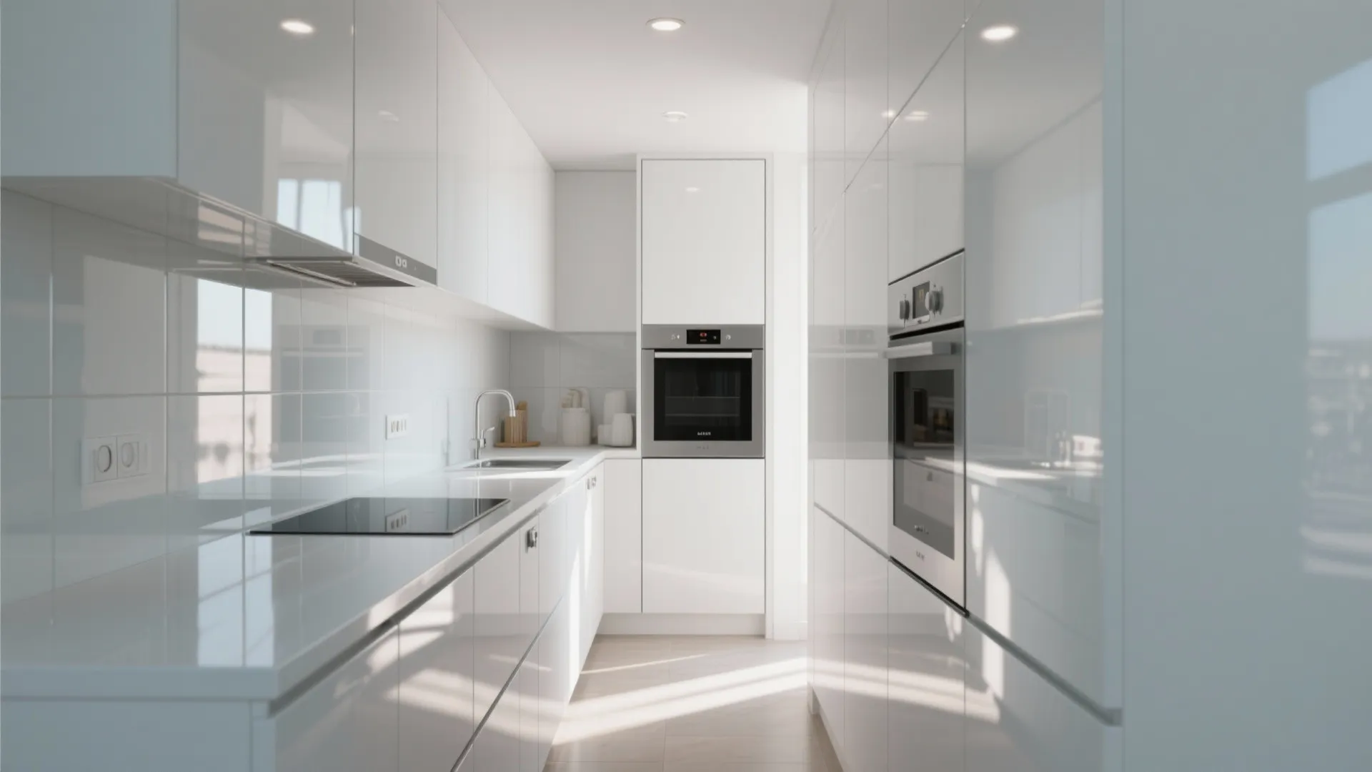 4. Mirrored or Glossy White Panels for Light Bounce