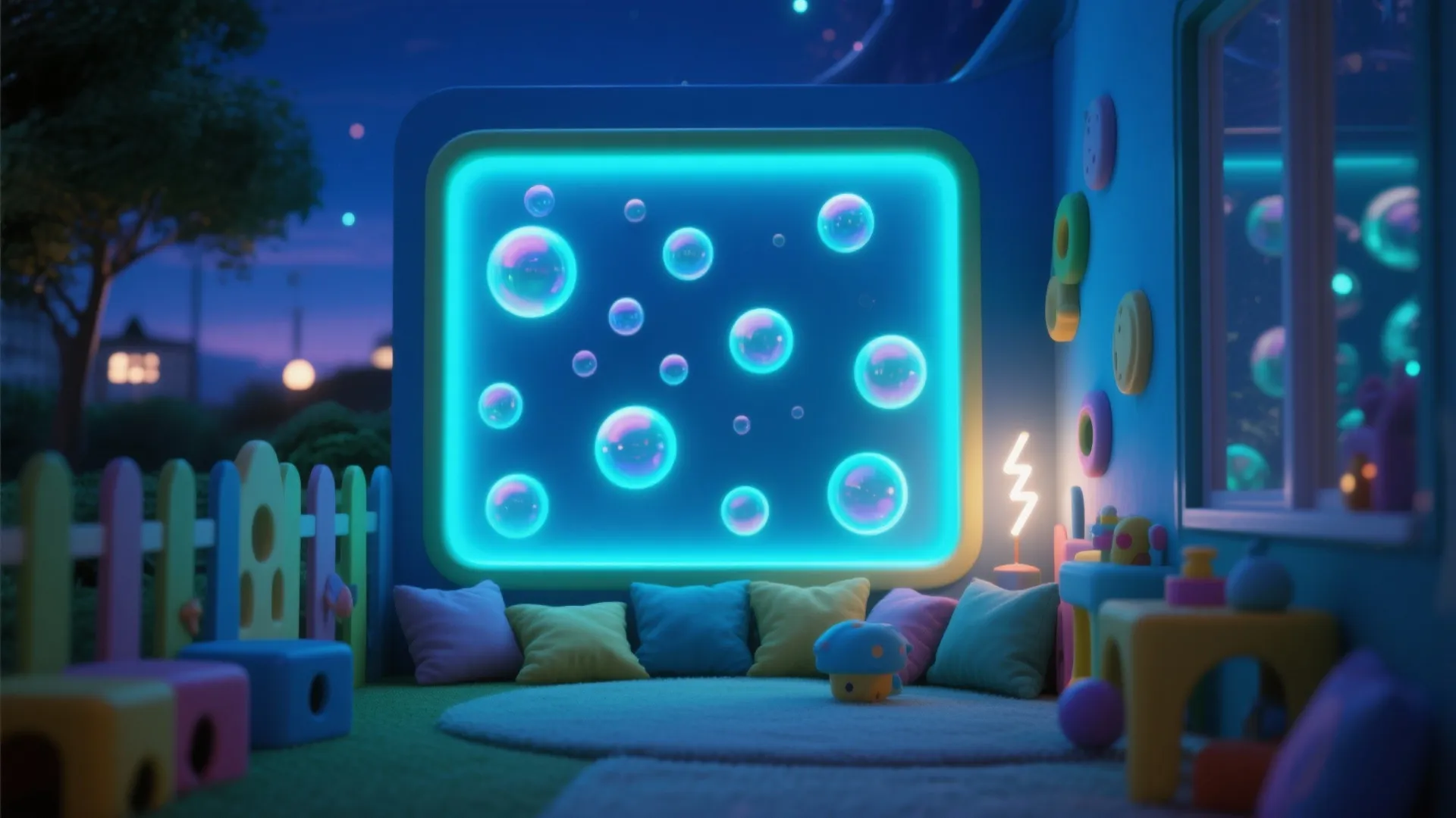 4. Playful Kid’s Corner with Glow-in-the-Dark Bubbles