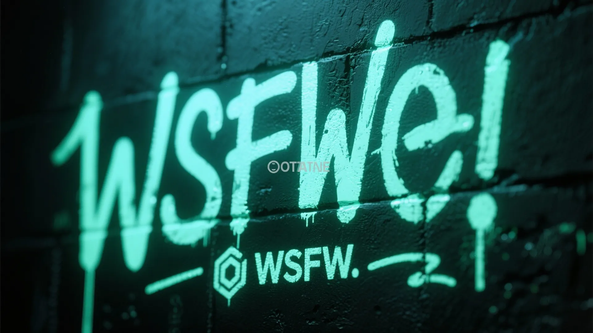 Glowing neon green graffiti text on a dark brick wall showing a modern urban street style
