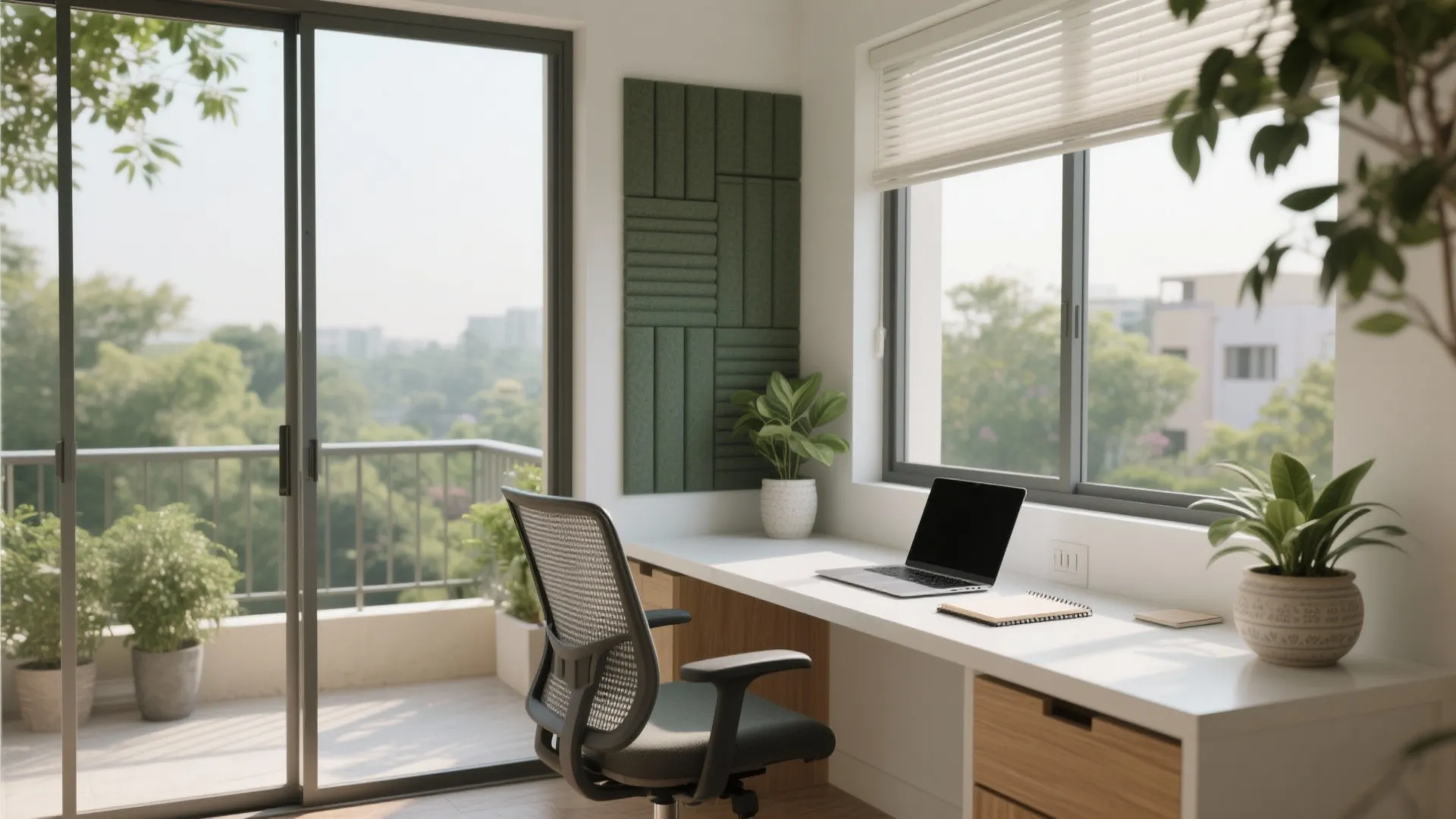 A sunlit balcony-to-home-office transformation