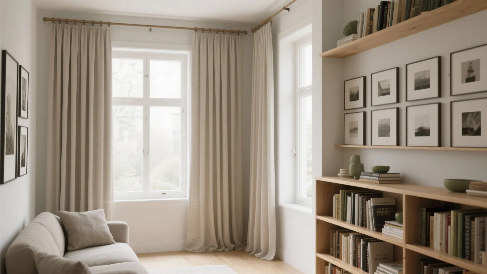 Idea 2: Go vertical—curtains, shelves, and art