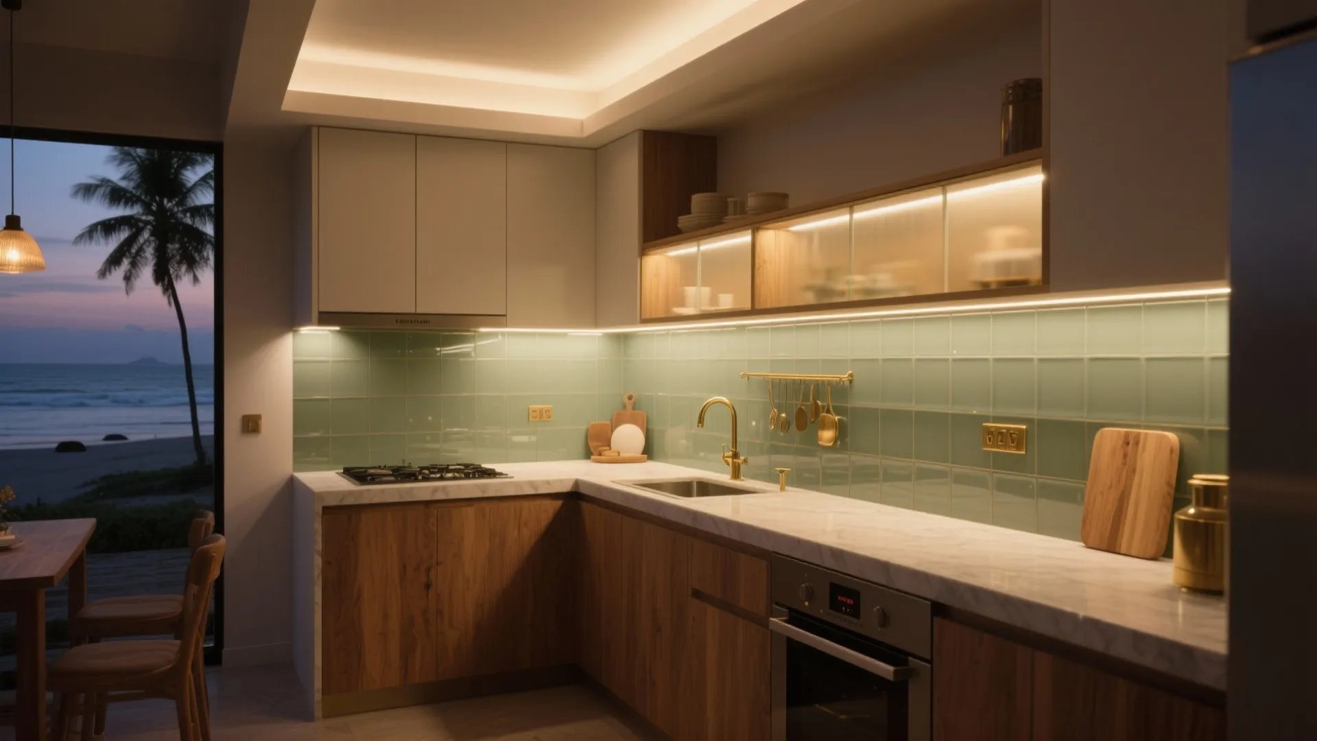 Layered lighting and reflective finishes