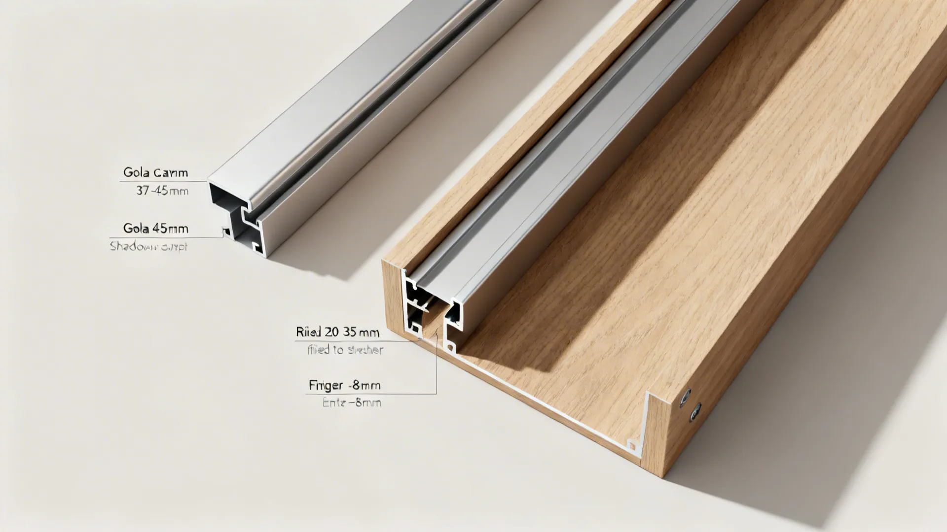 Top-down view of carcasses with aluminum Gola rails showing cavity and shadow gap relationships.