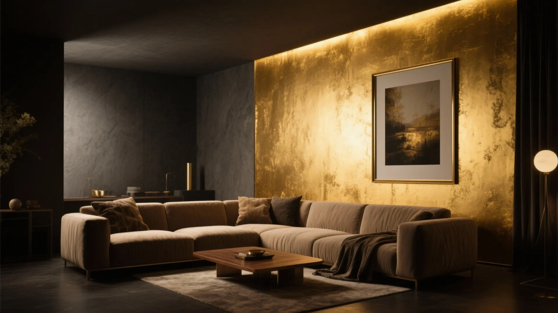 2. Gold Accent Wall with Matte Shadow