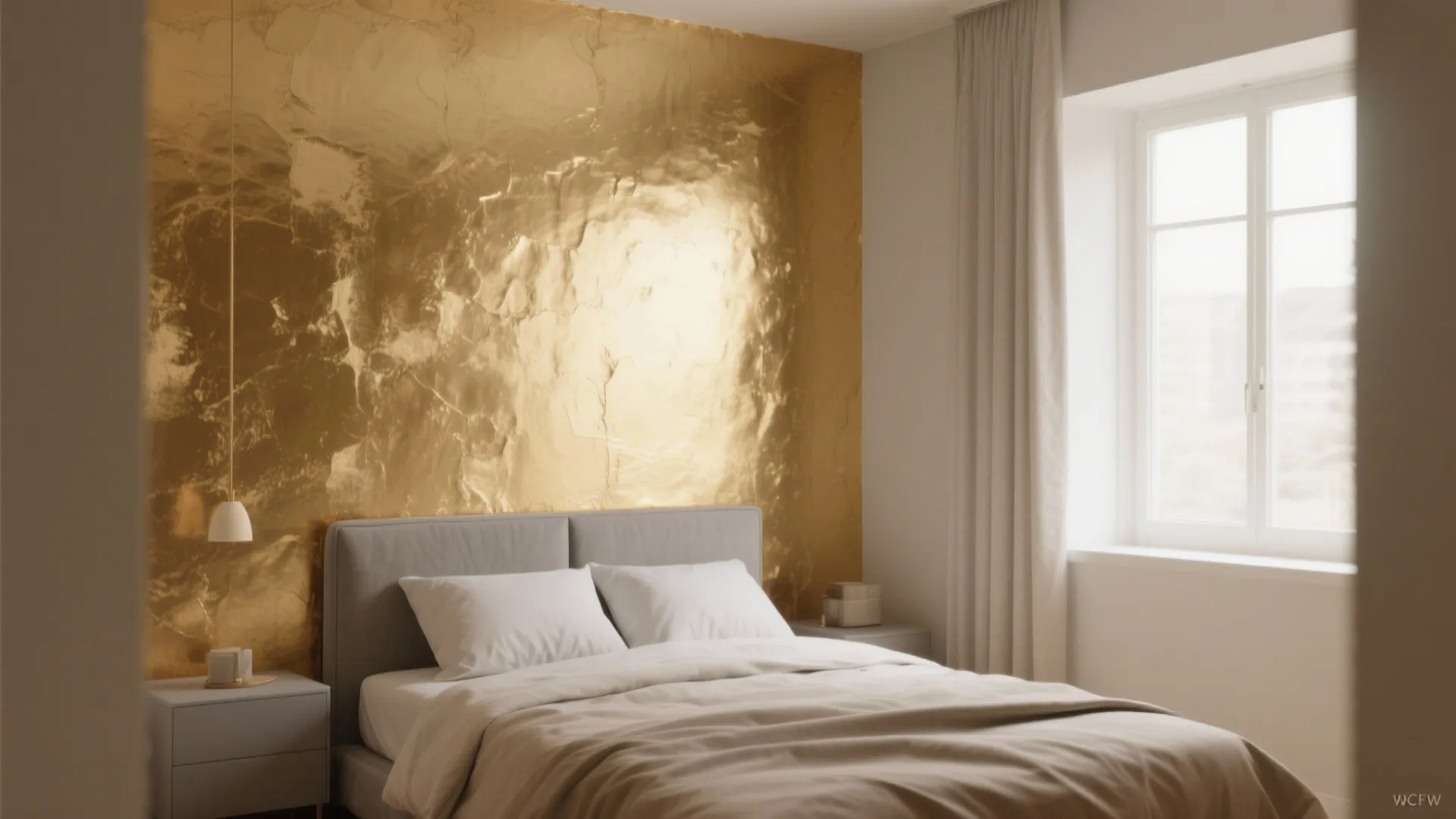 1. Gold Accent Wall with Soft Neutrals