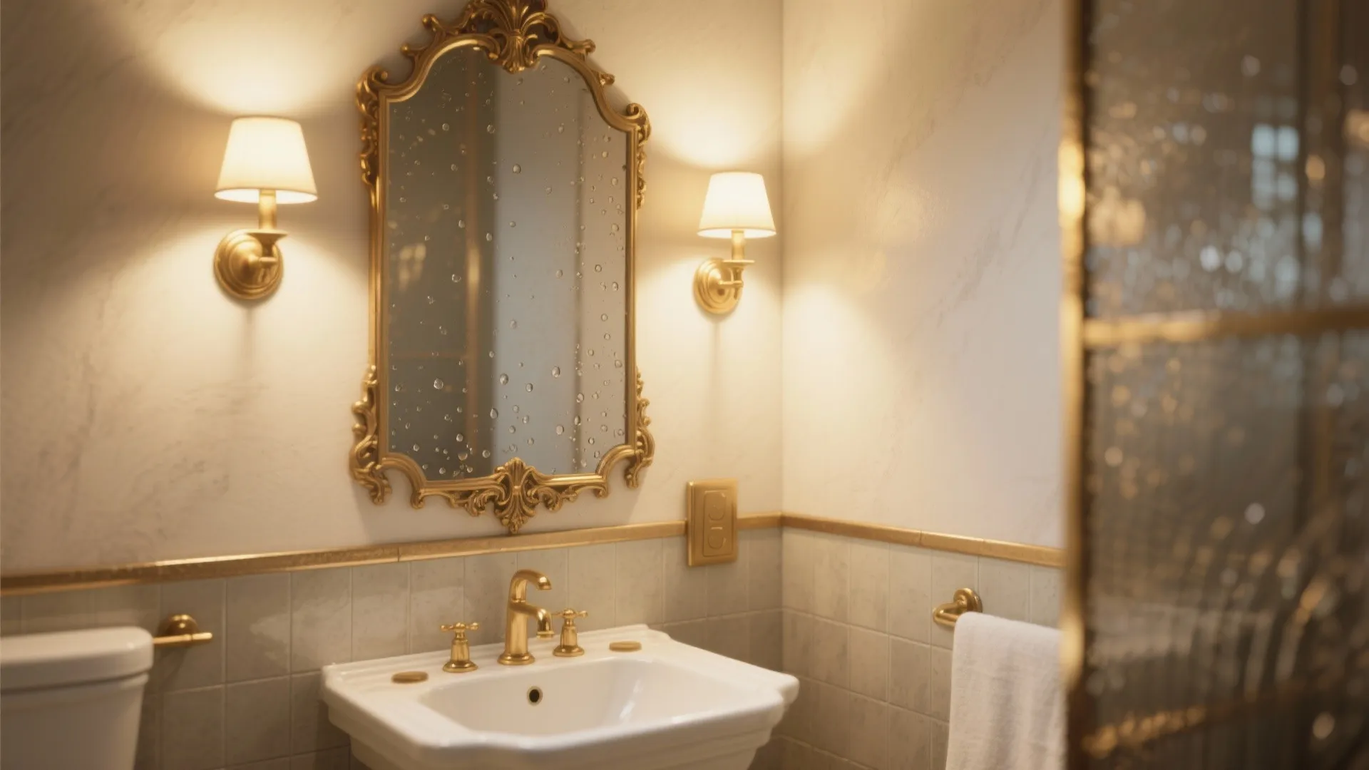 2. Mirror-Backed Gold Wall Lights in Bathrooms