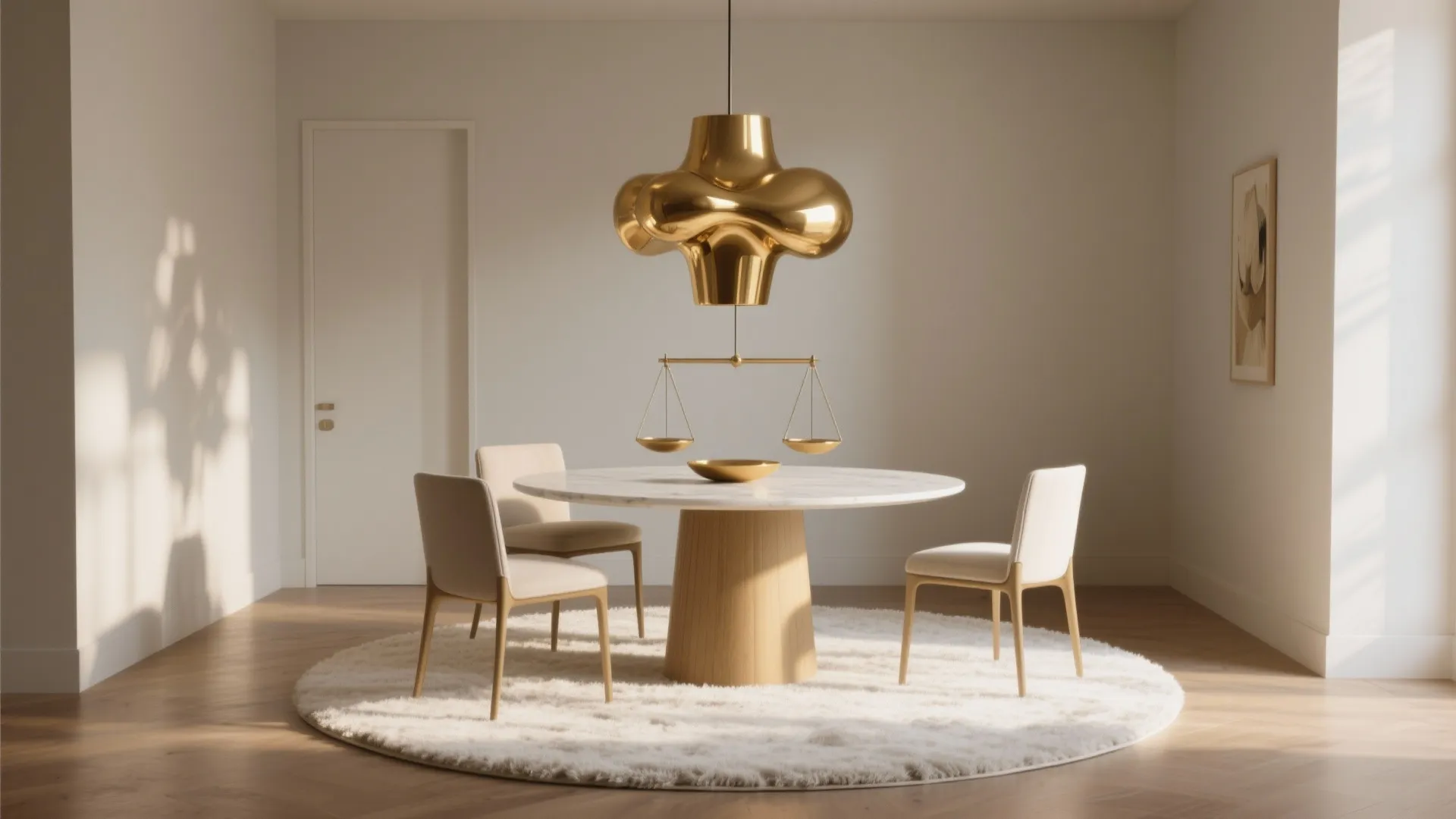 3. Statement Gold Chandelier over a White Rug
