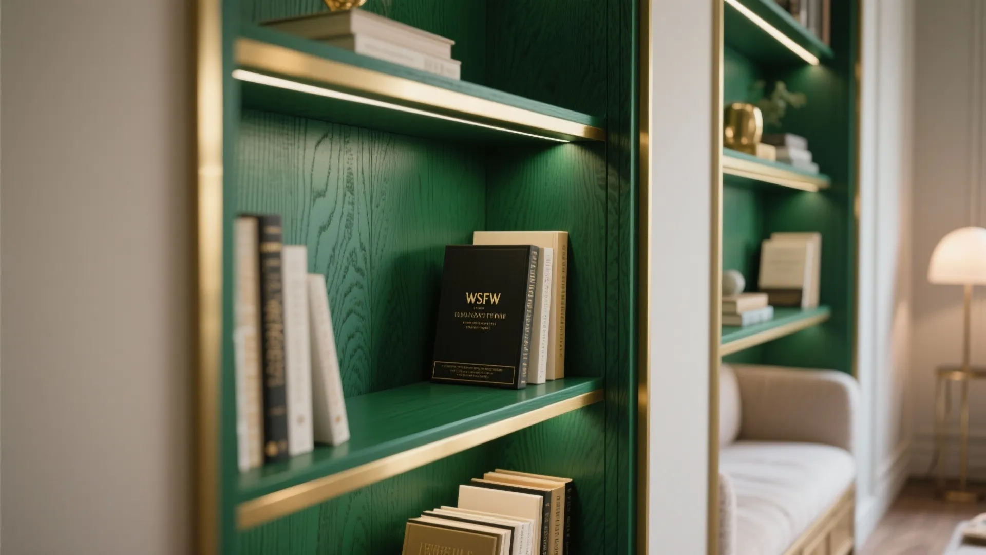 8. Built-In Shelves with Gold Lined Edges