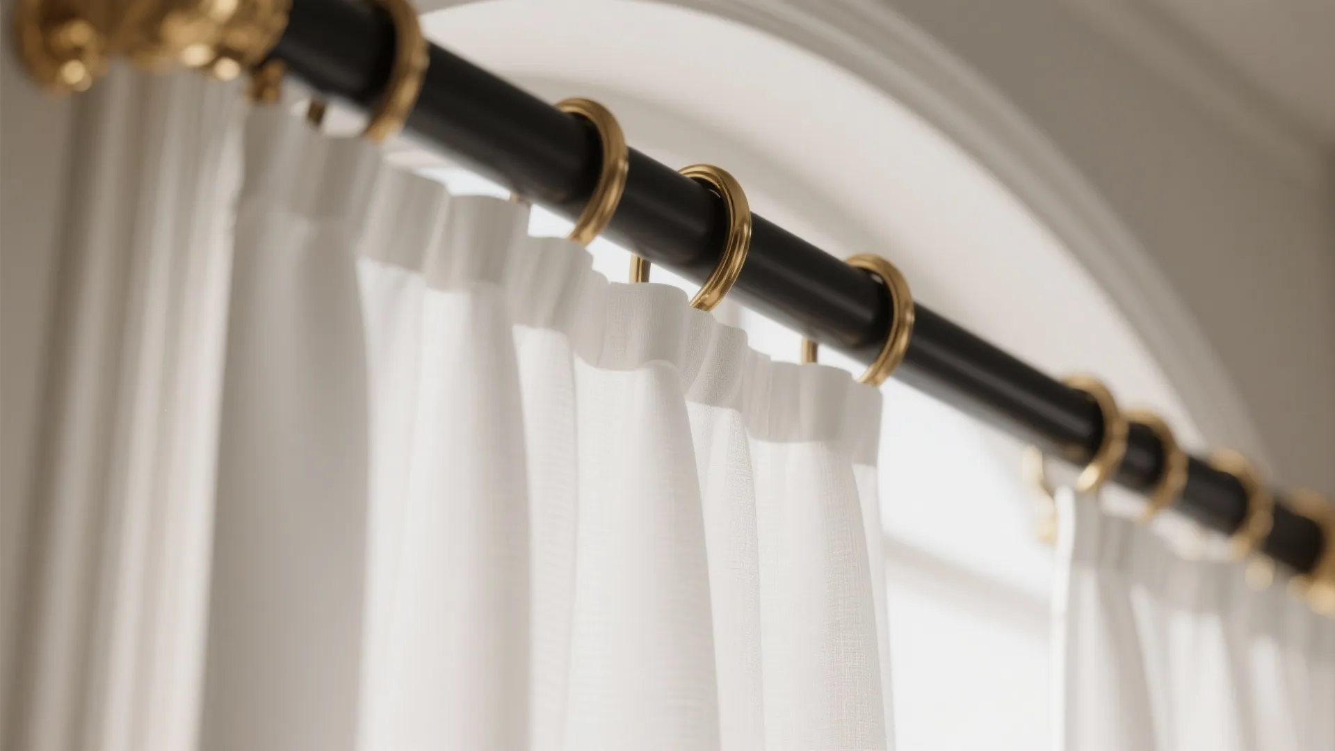 9. White Curtains with Black Rods & Gold Finials