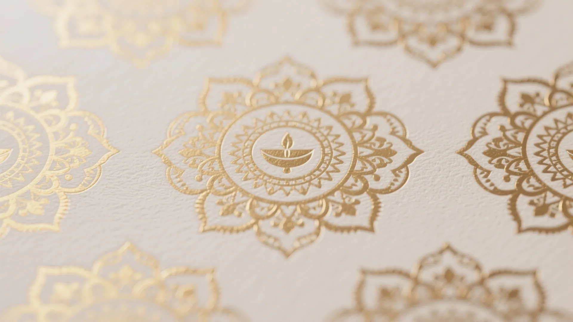 Golden flower patterns on white textured paper for home interior design and wall decoration projects