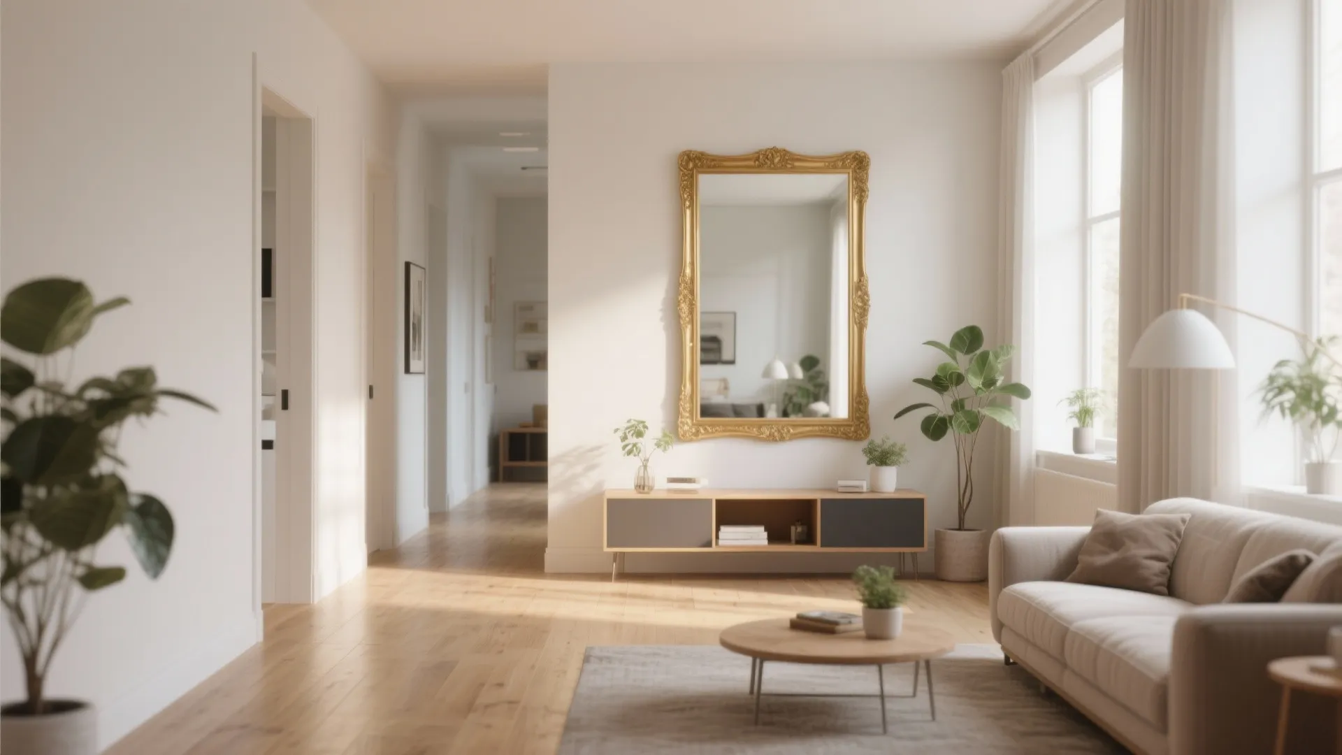 2. Gold-Framed Mirrors