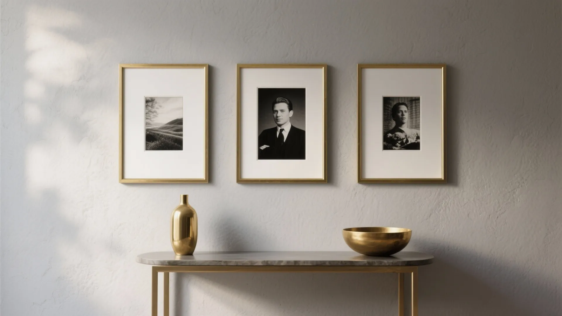 5. Artwork and Accessories: Gold Frames on Grey Walls