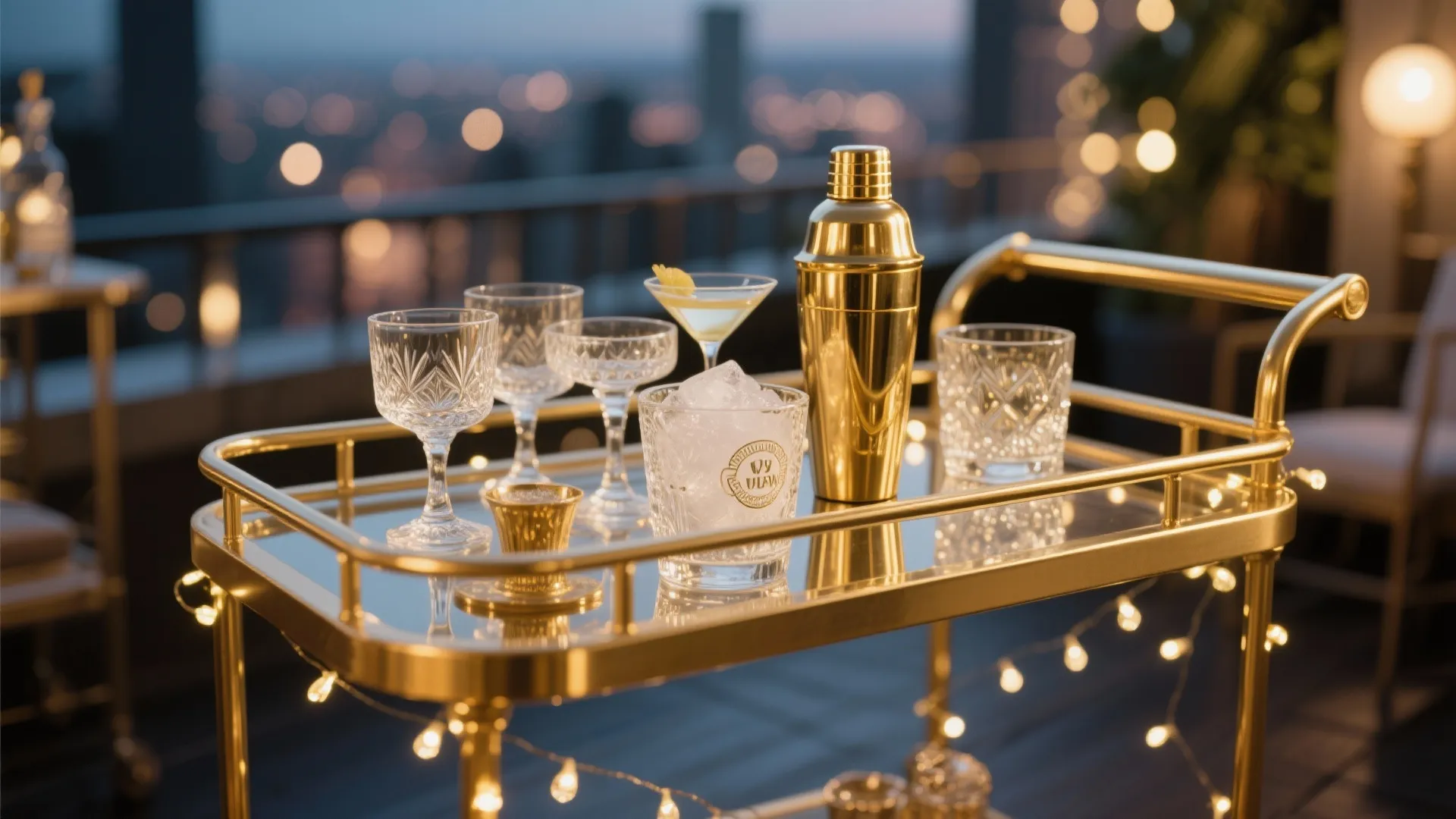 Gold and glass bar cart styling
