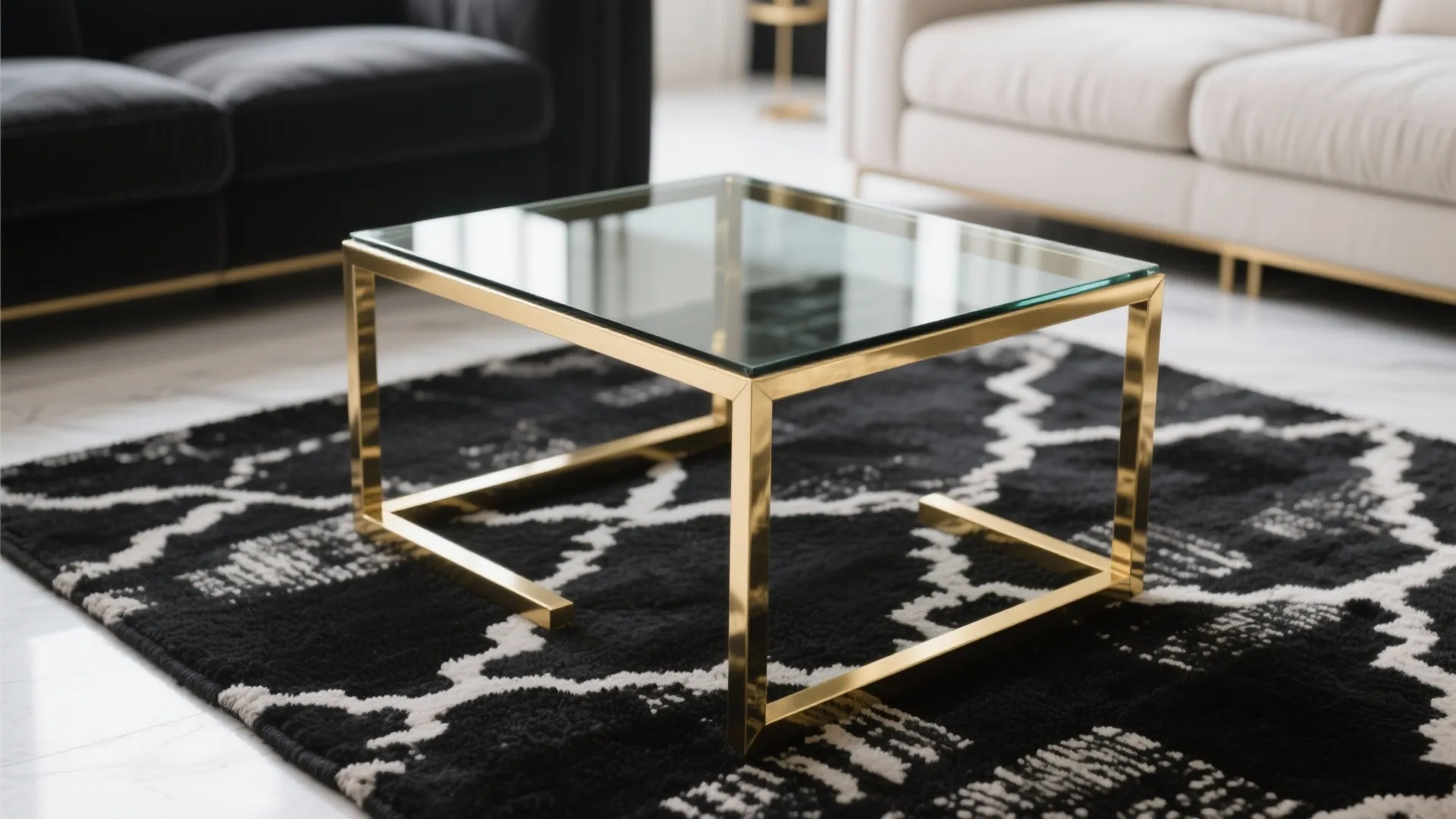 2. Gold-Framed Glass Coffee Table