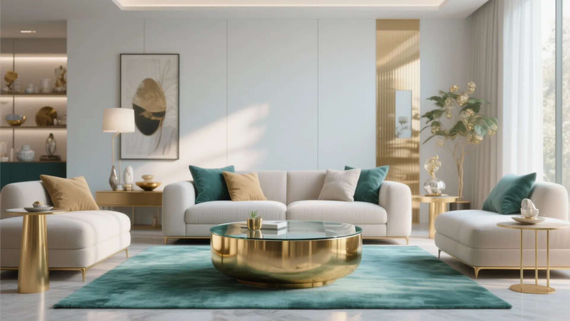 6. Gold Coffee Table with Glass Top