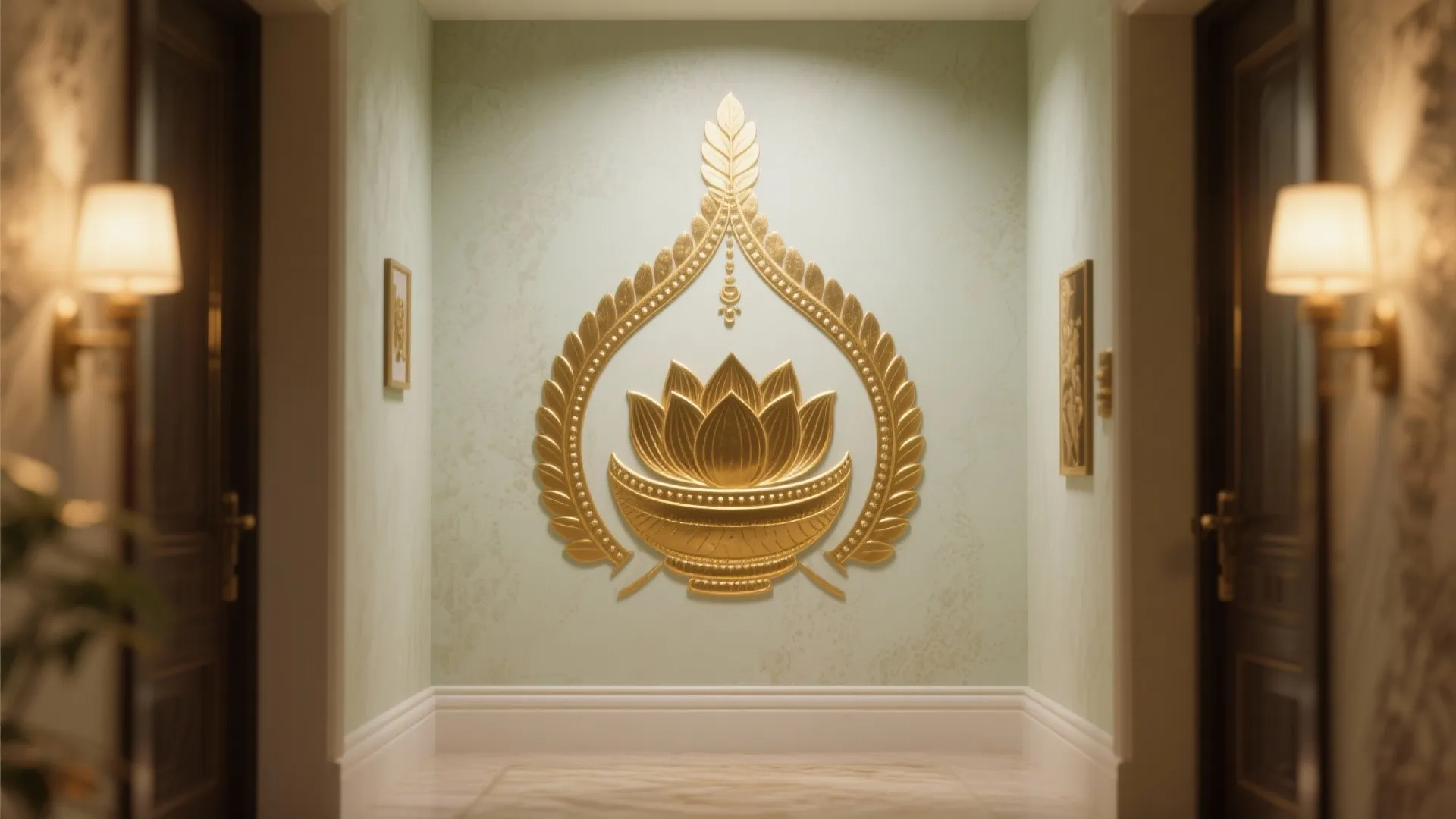 Metallic Kalash Mural with Gold Leaf