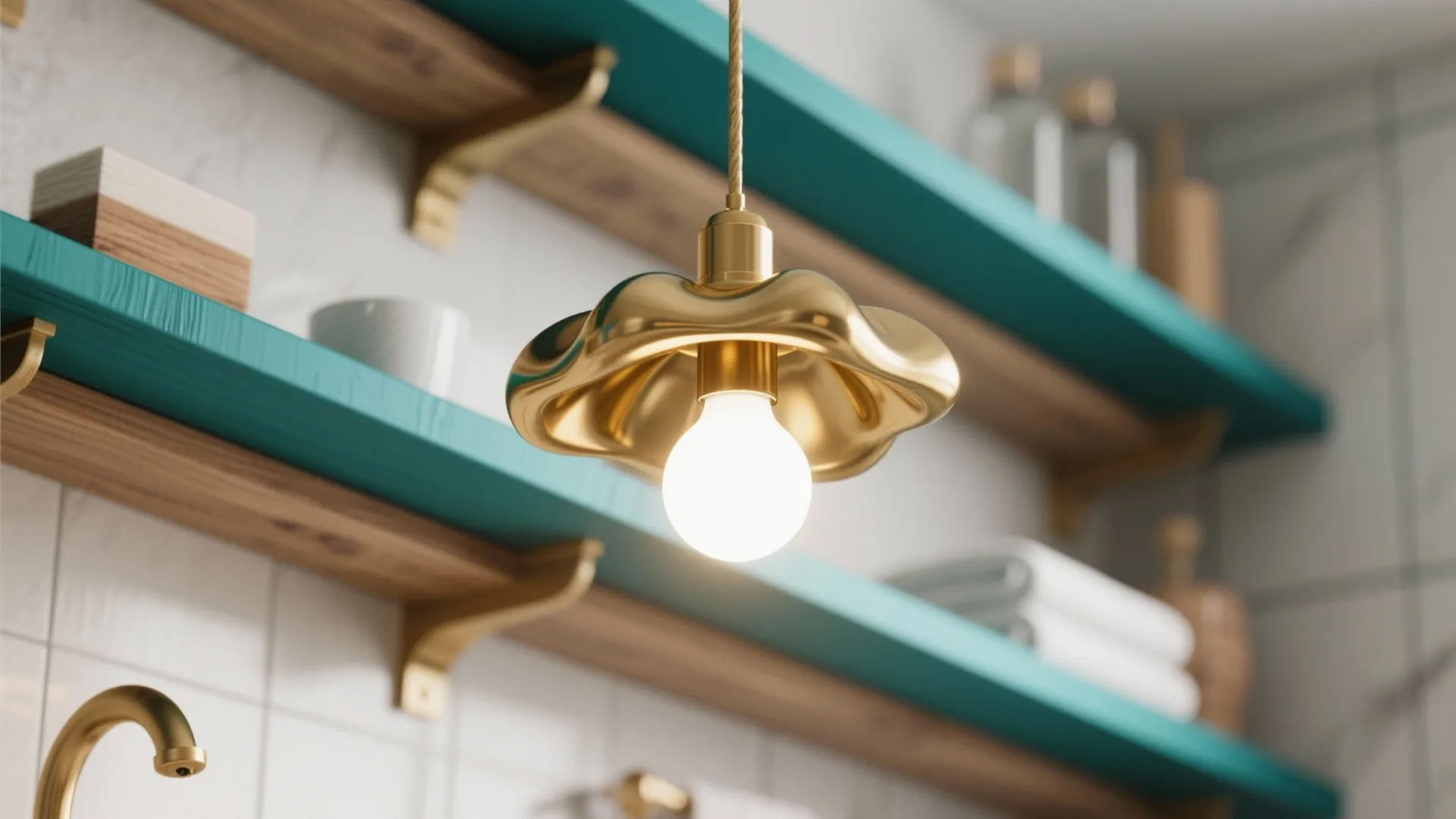 Tip 4: Statement Lighting in Gold over Blue Accents