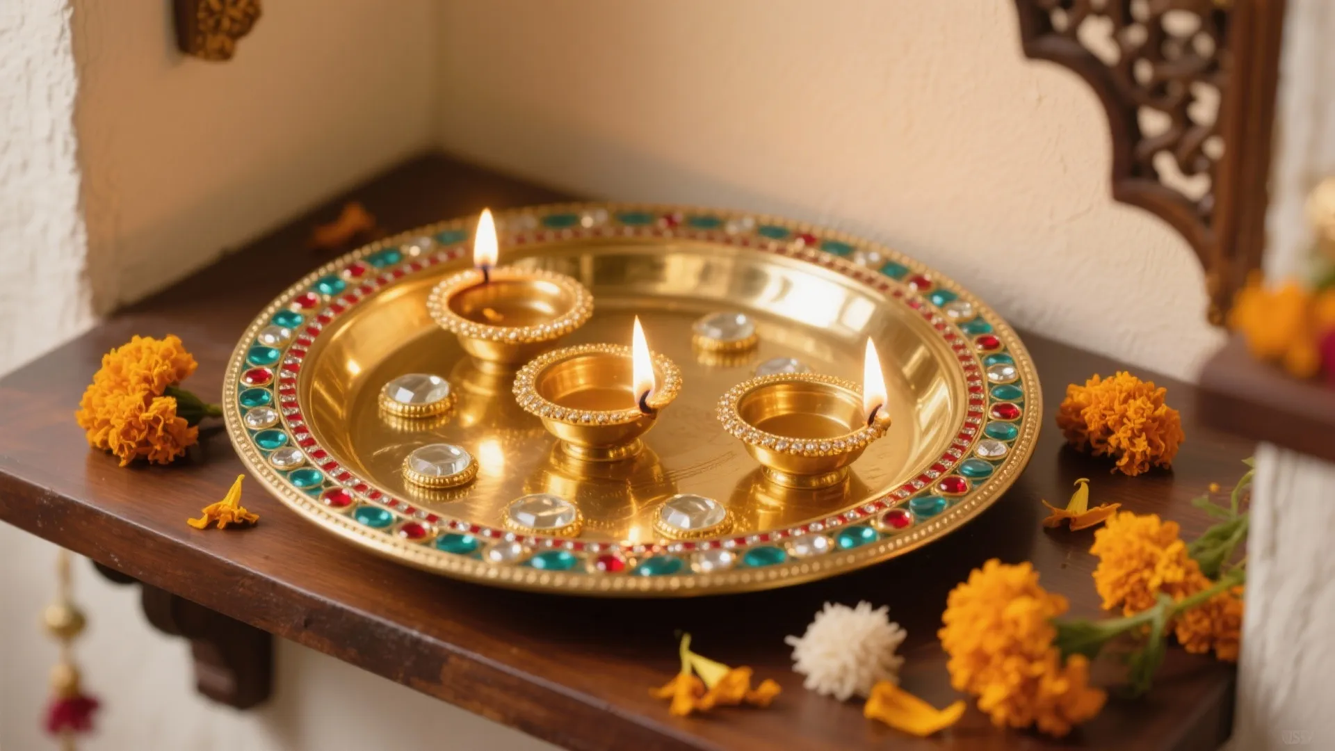 Classic Gold-Toned Kundan Thali with Meenakari Rim