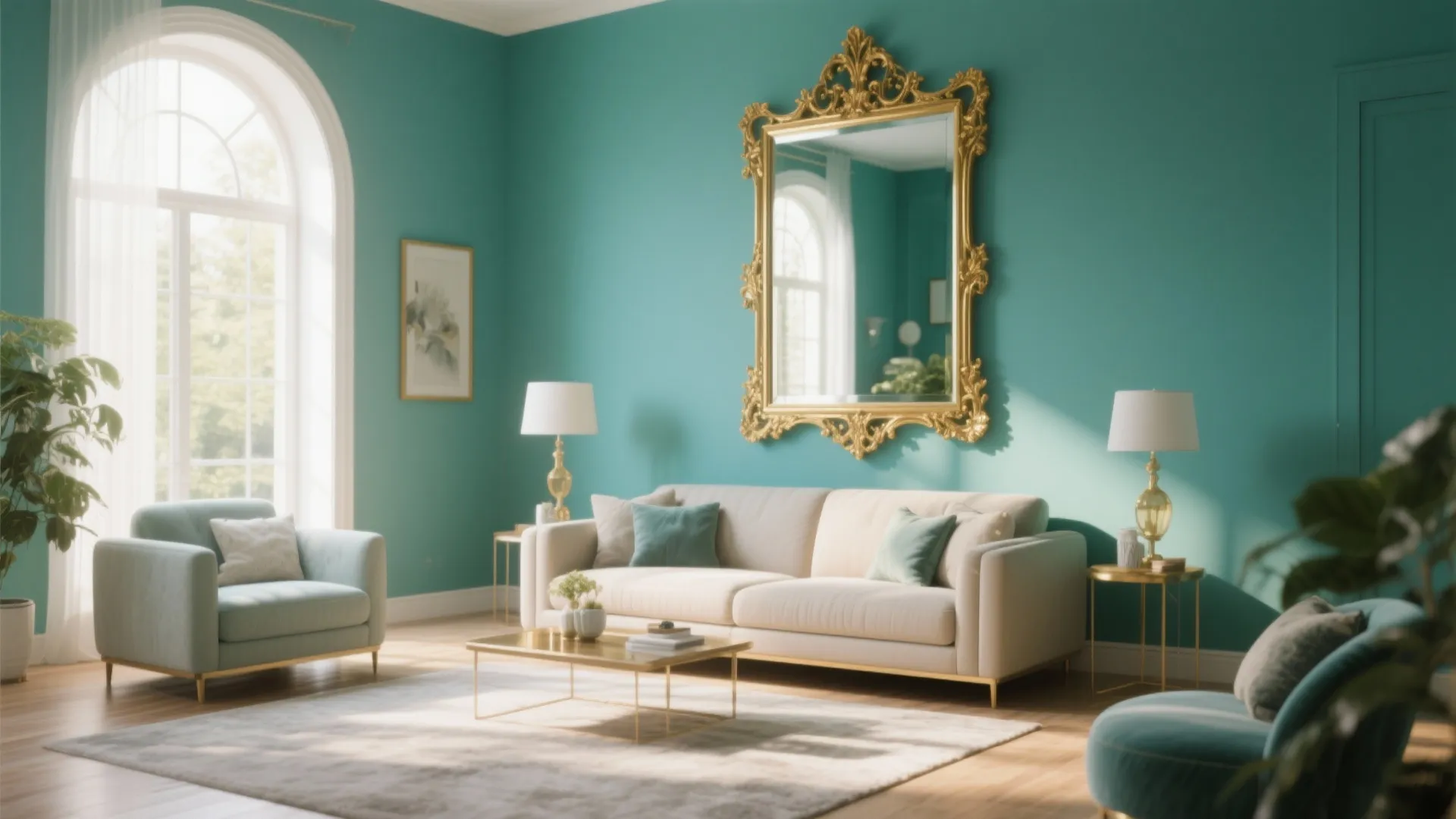 2. Gold-framed Mirror Over Sofa
