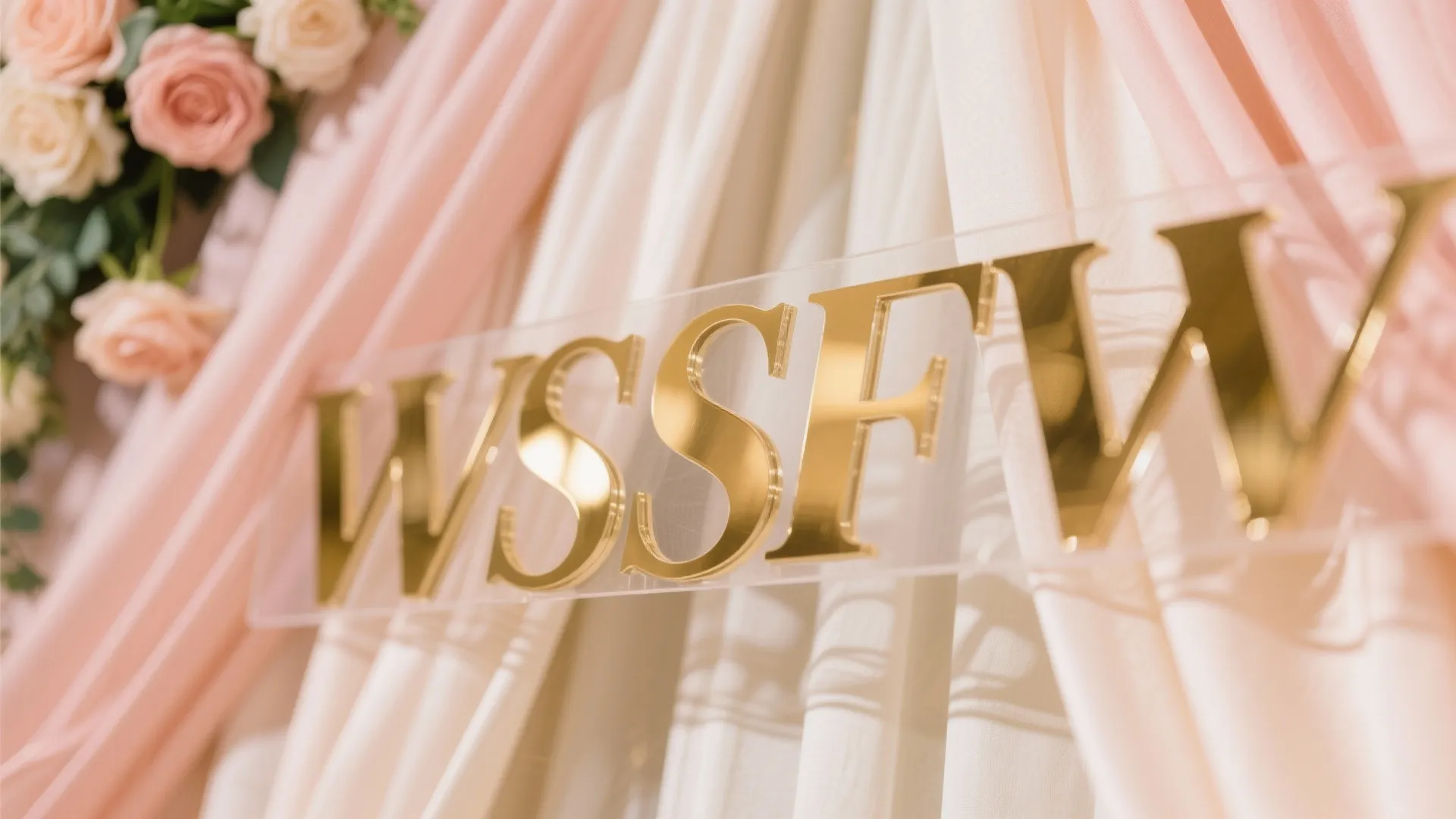 1) Blush, Peach, and Gold: The Floral Stage + Name Sign