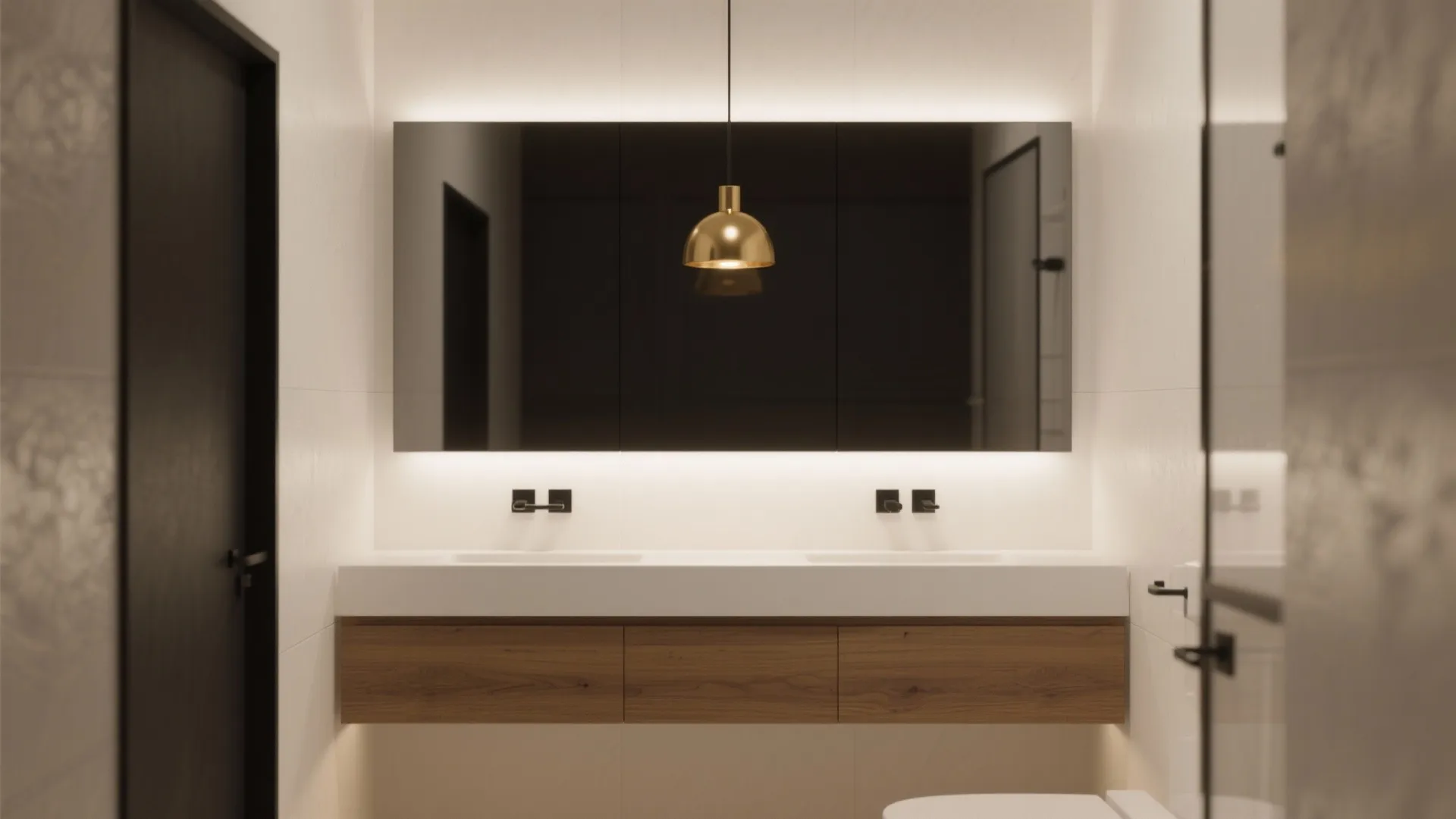 2. Gold Pendant over a Compact Vanity