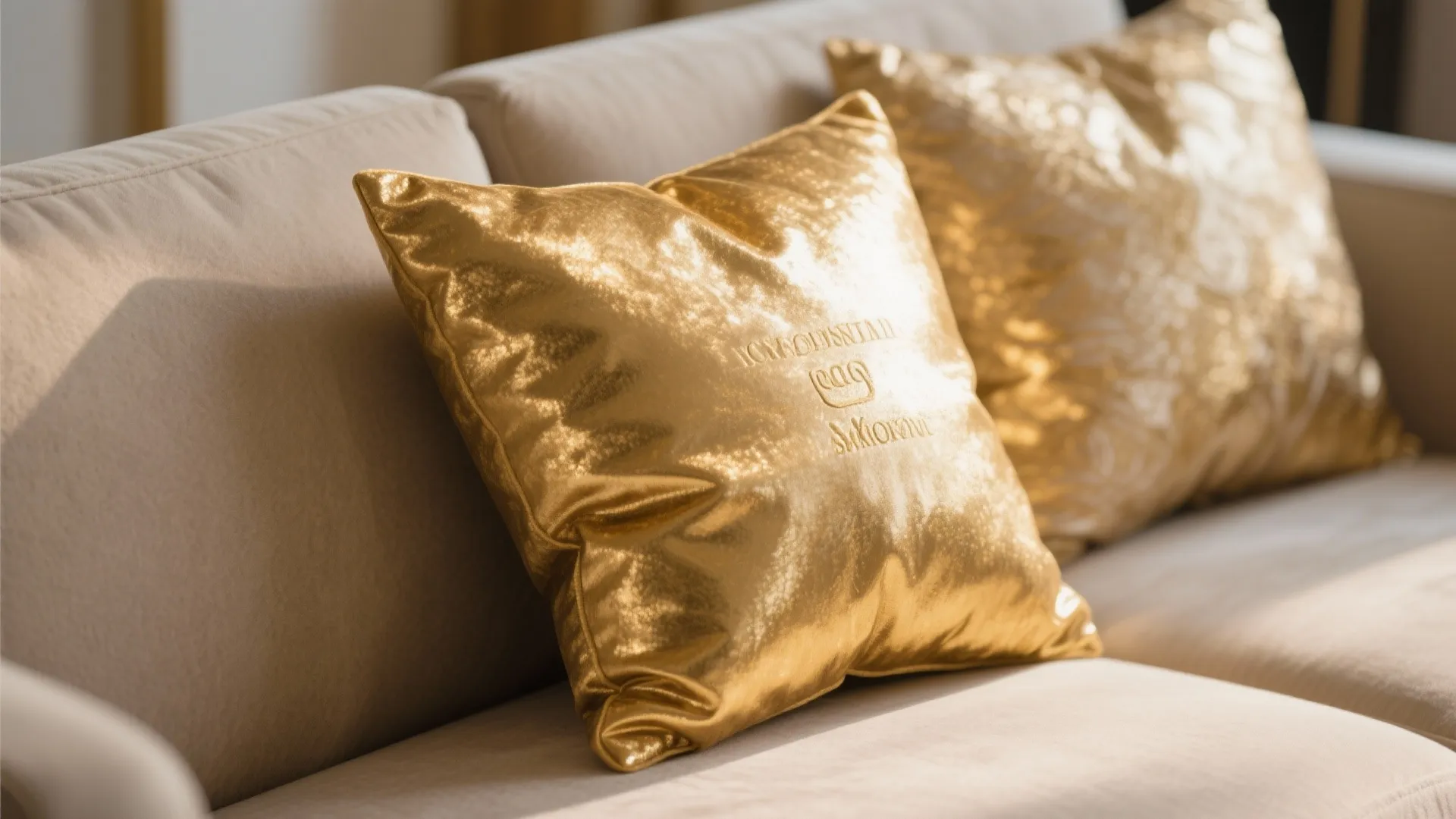 Golden Throw Pillows on a Neutral Base