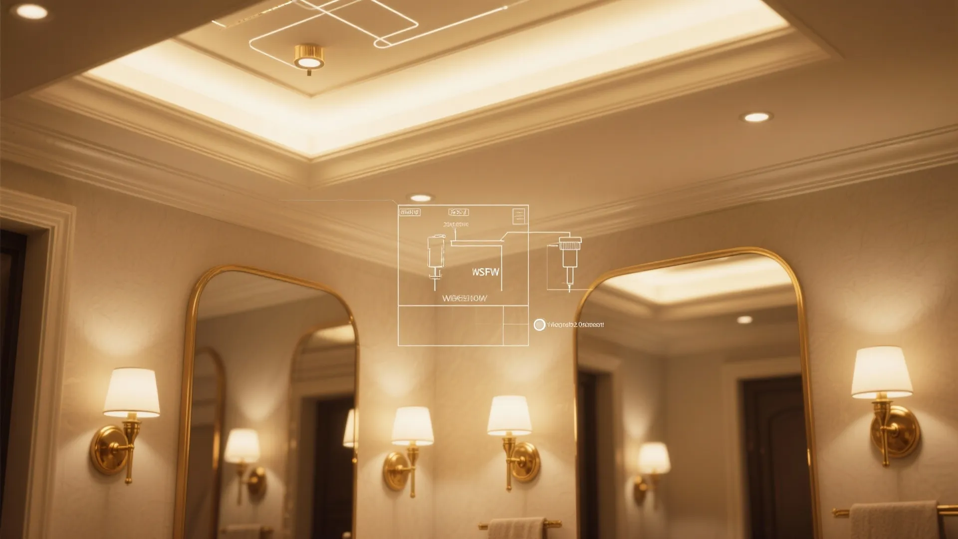 5. Lighting: gold sconces and layered illumination