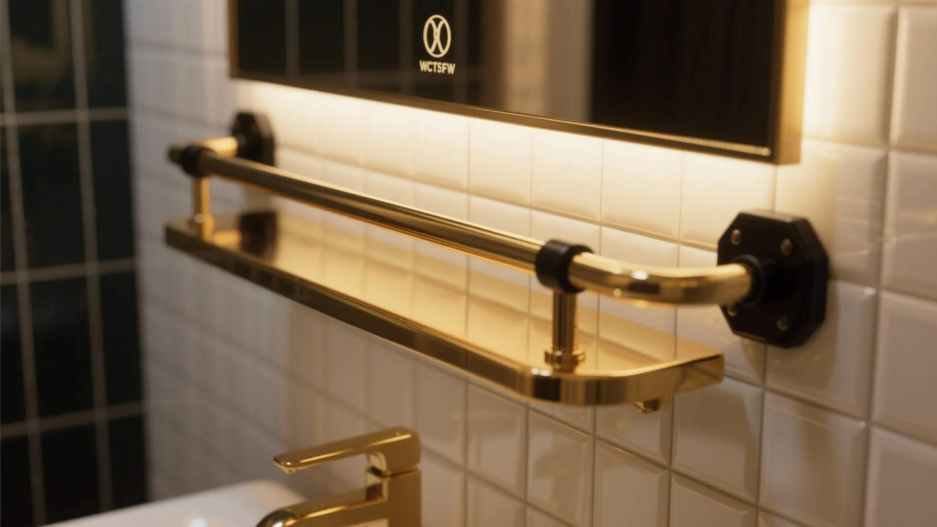 4. Gold Vanity Bar with Black Mounting Details